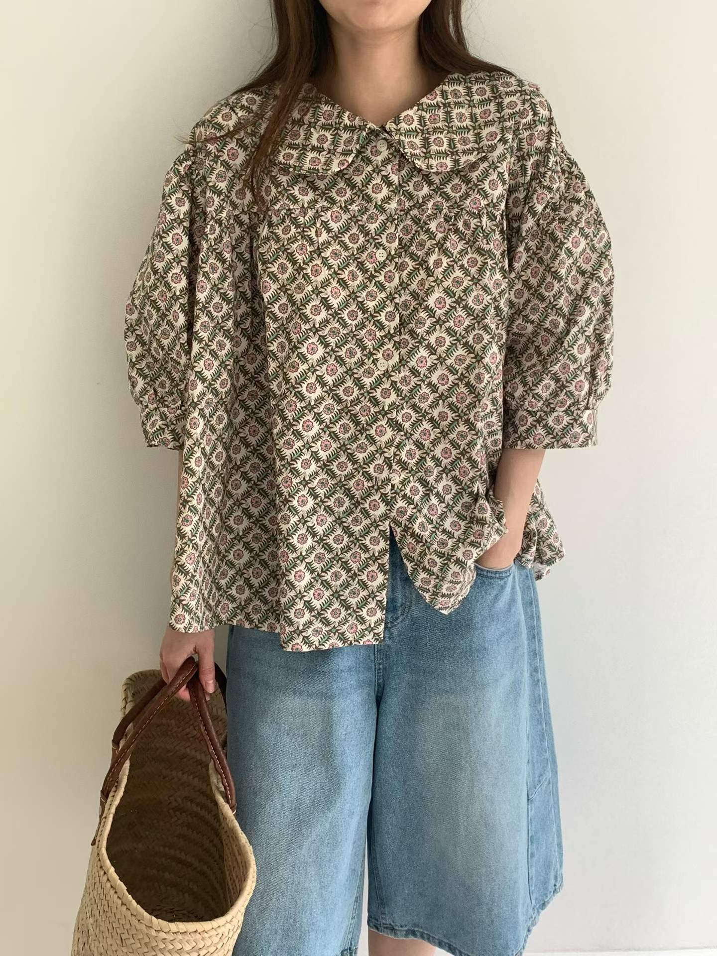 FAUSTA FLOWER GRID COLLAR SHIRT
