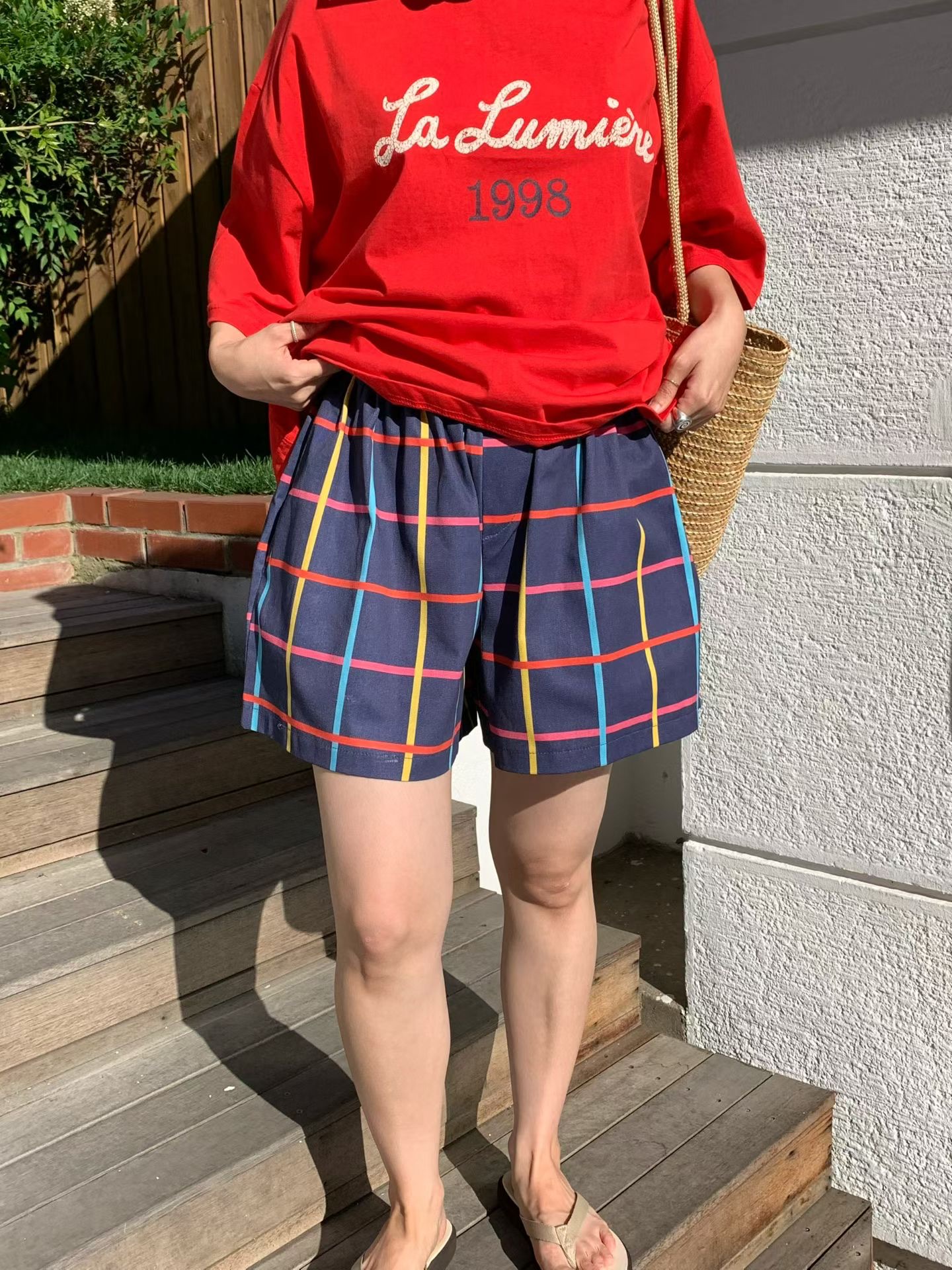 RT23 / BANDED WAIST GRID SHORTS