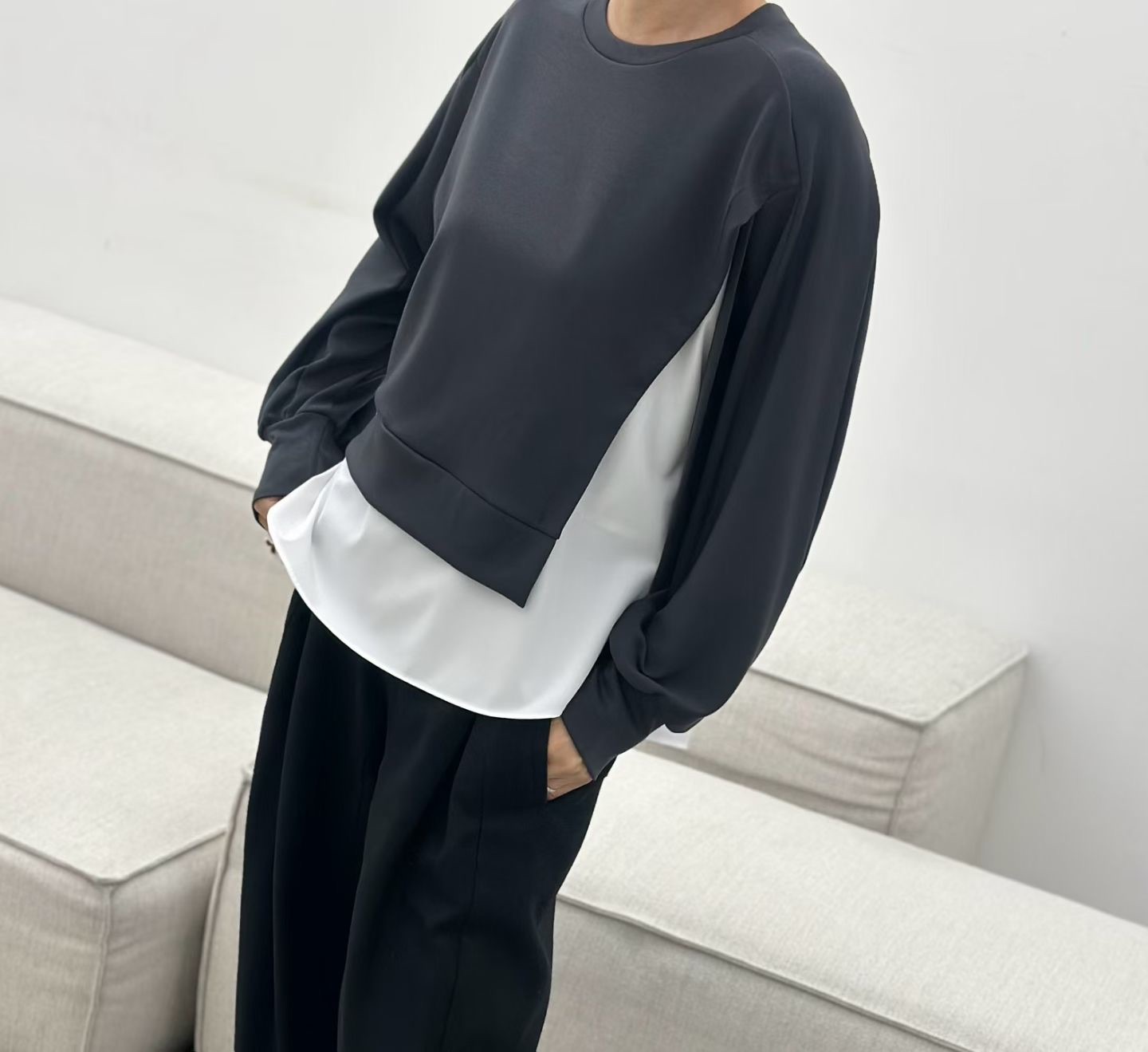 LE13 / BI-FABRIC LONG SLEEVES PULLOVER