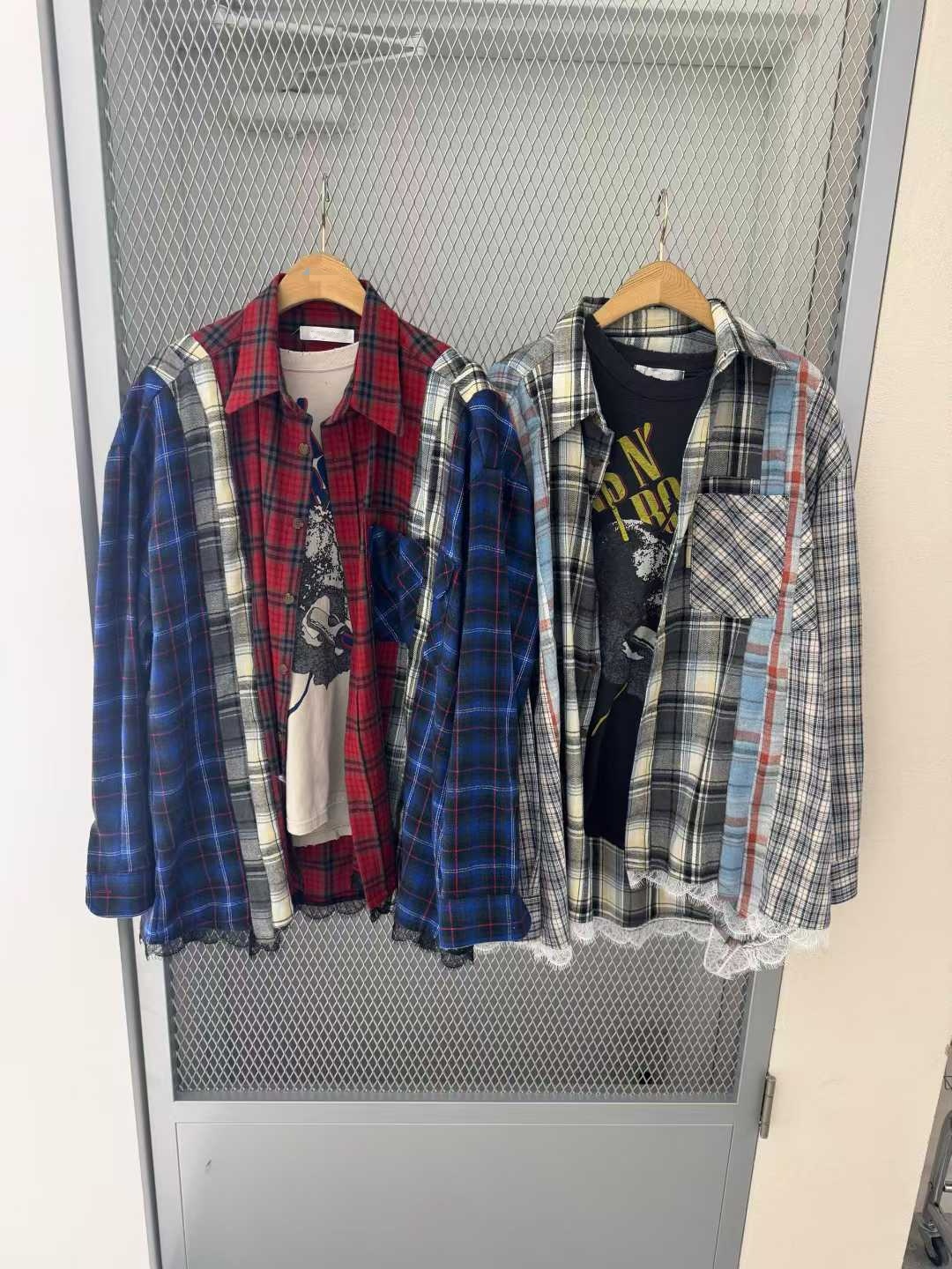 DAELYN PATCHWORK CHECKS LACE TRIM SHIRT