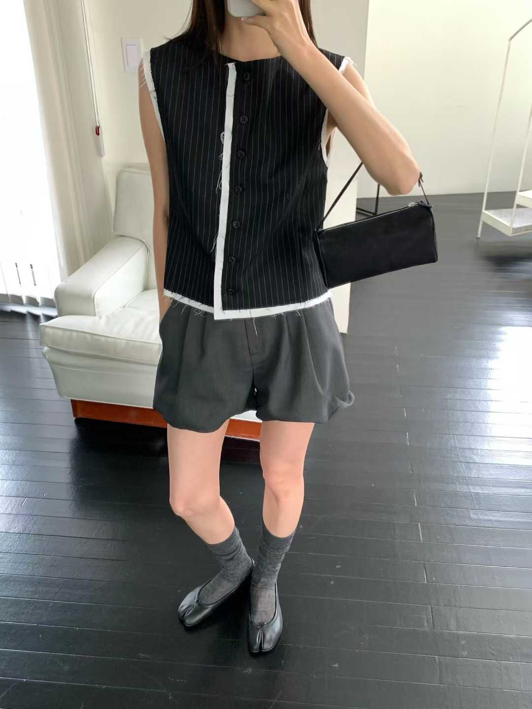 ELIZA RAW EDGE PINSTRIPE VEST