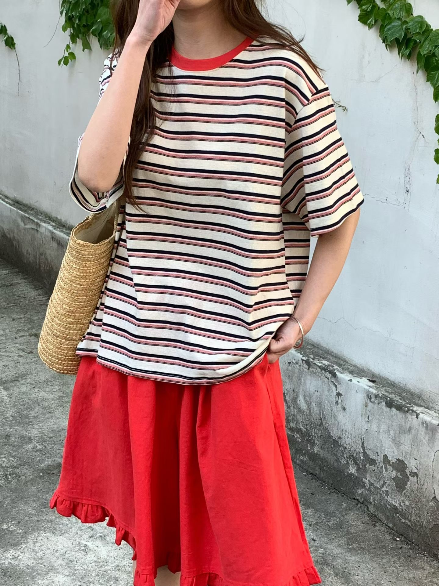 VP23 / CONTRAST COLLAR MULTI STRIPE TEE