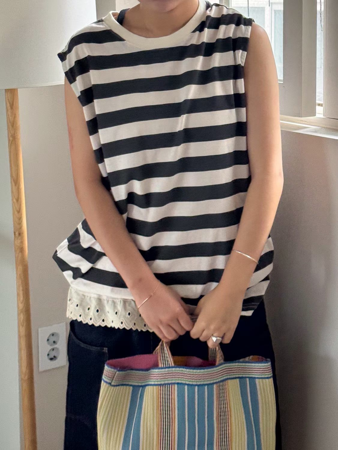 620826 / OVERSIZED STRIPE MUSCLE TEE