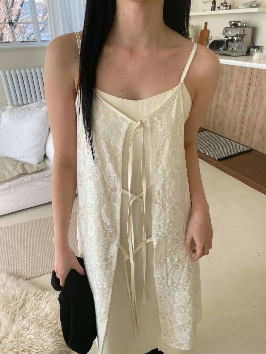 DUSTIN LACE OVERLAY TIE SPAGHETTI STRAPS DRESS
