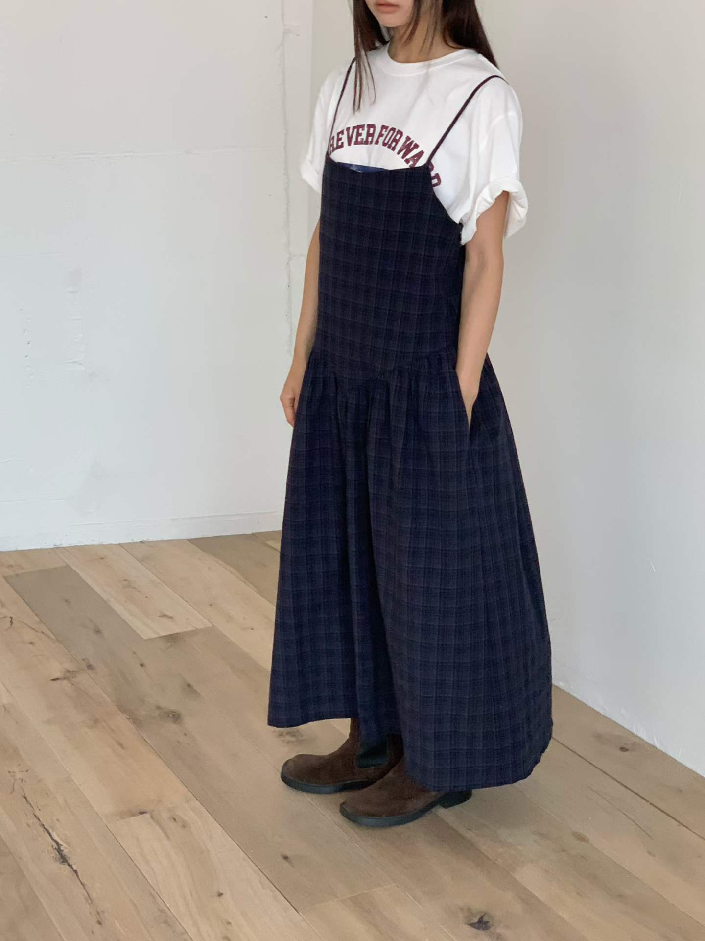 FALA PLAID SPAGHETTI STRAPS PINAFORE DRESS