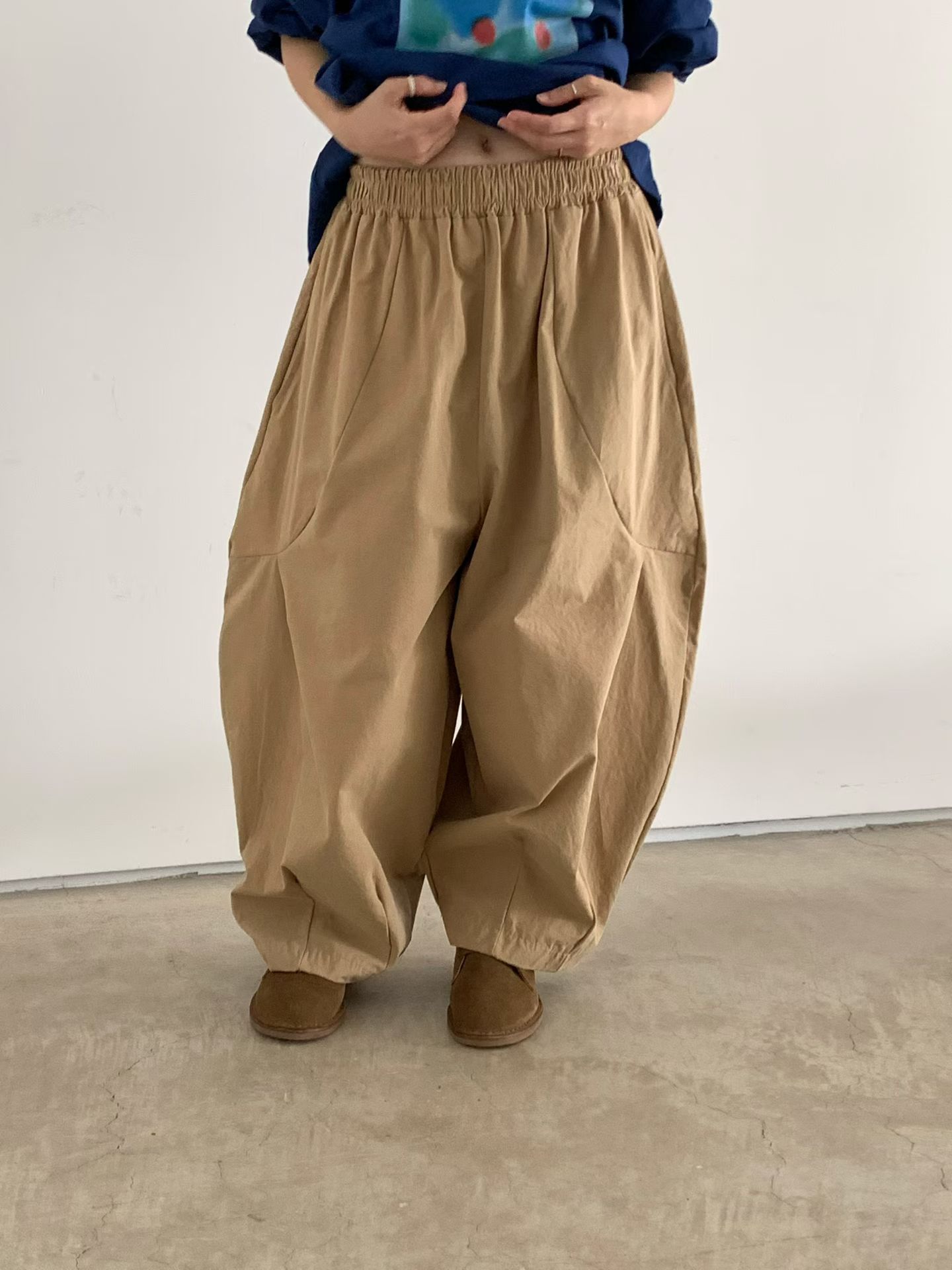 VP26/ BANDED WAIST BARREL-LEG PANTS 