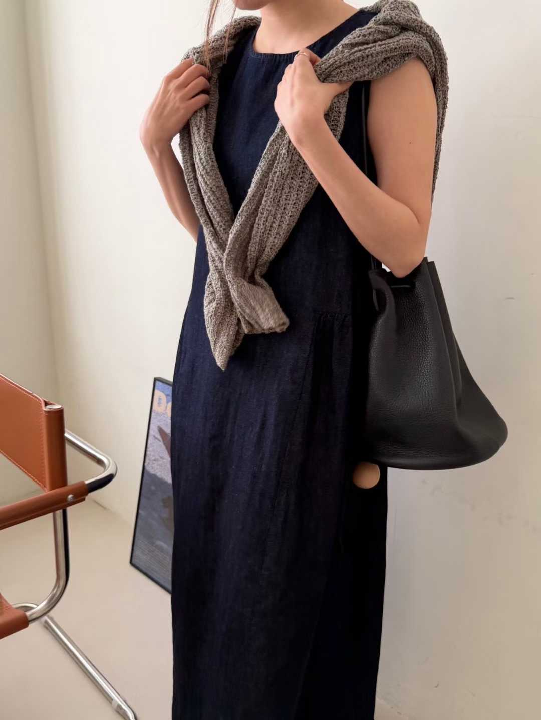 EDEN WAIST TIE SLEEVELESS DENIM DRESS