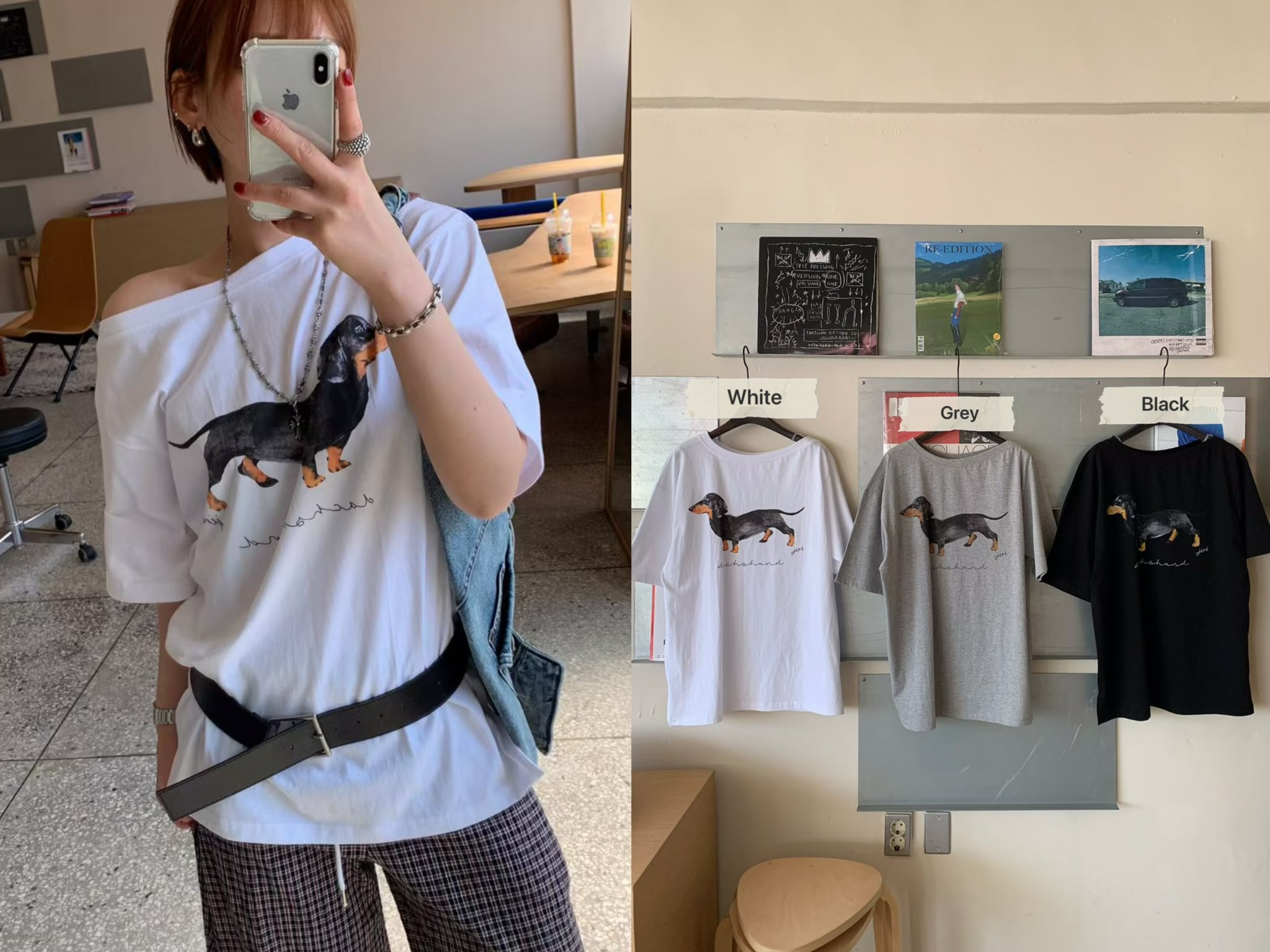 KS09 / DACHSHUND PRINT OFF SHOULDER TEE
