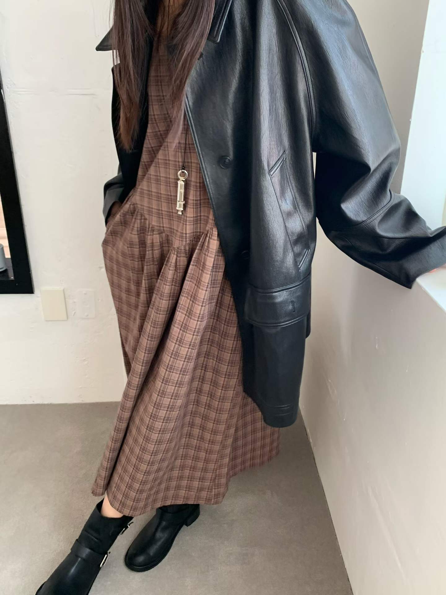 FALA PLAID SPAGHETTI STRAPS PINAFORE DRESS