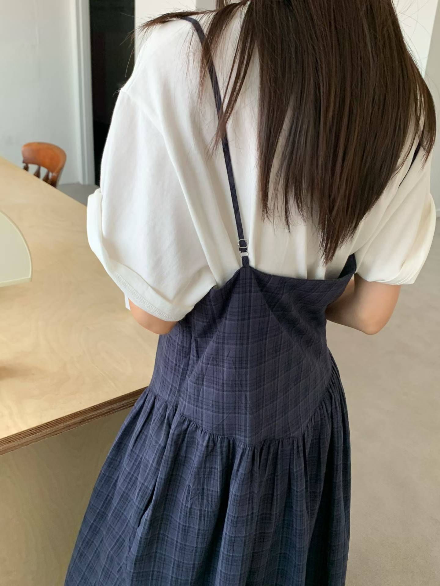 FALA PLAID SPAGHETTI STRAPS PINAFORE DRESS