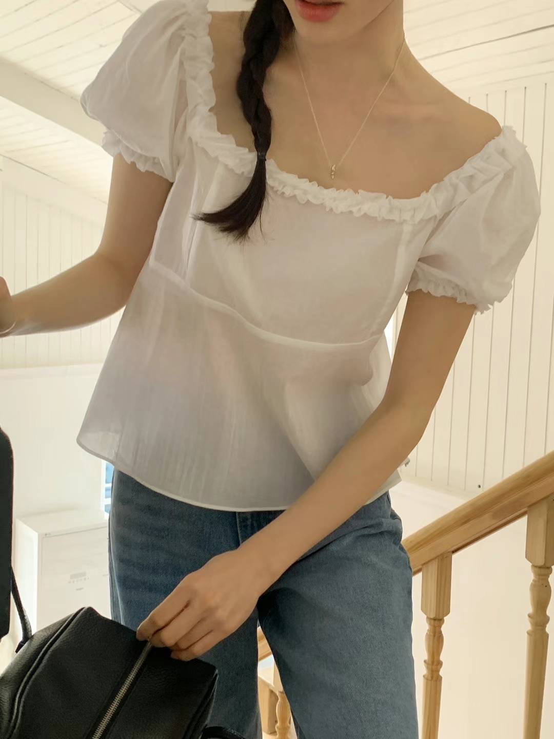 DANIA RUFFLE SQUARE NECK SUMMER BLOUSE
