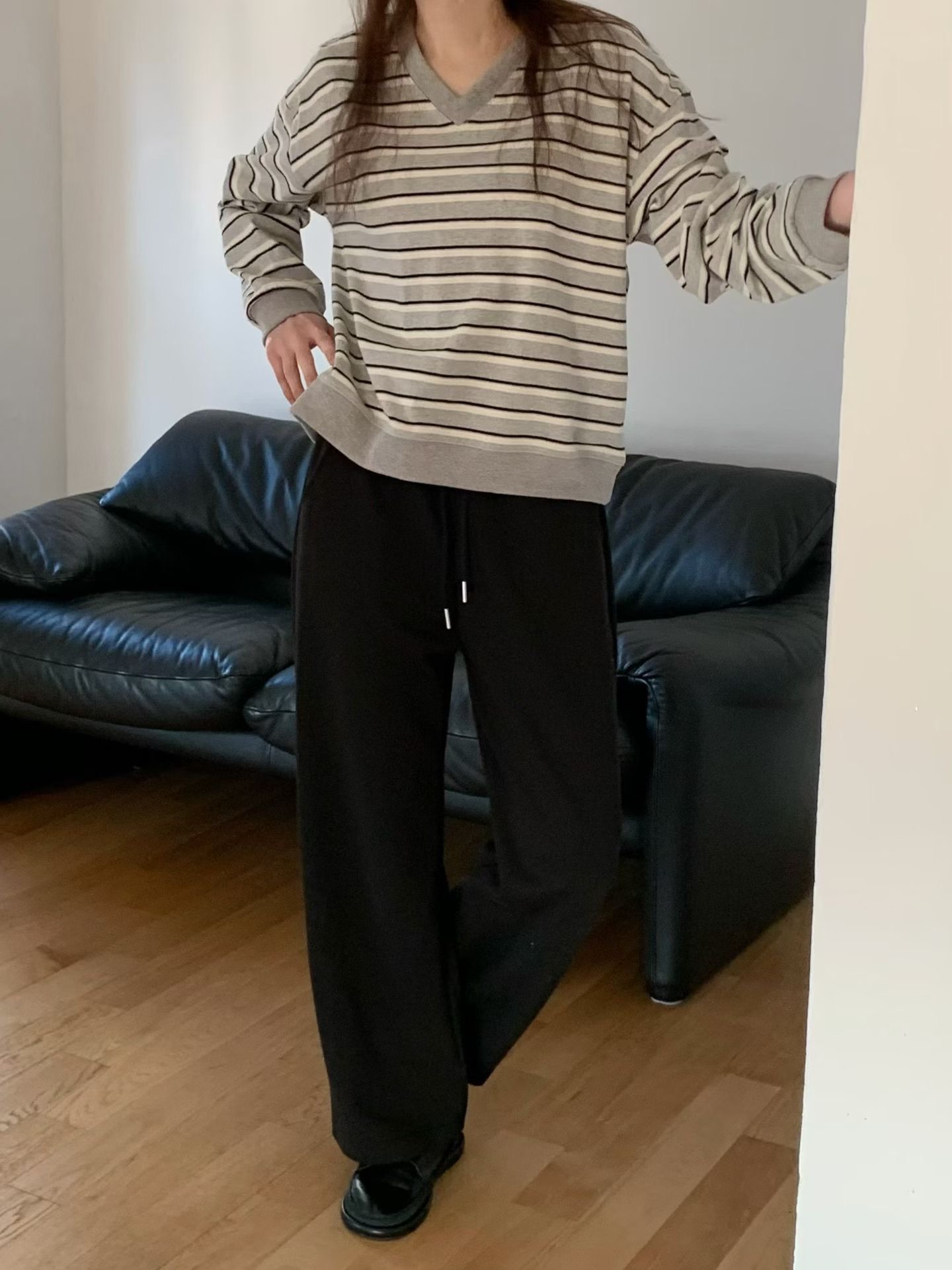 JU02 / ELASTIC WAISTBAND DRAWSTRING STRAIGHT JOGGER PANTS