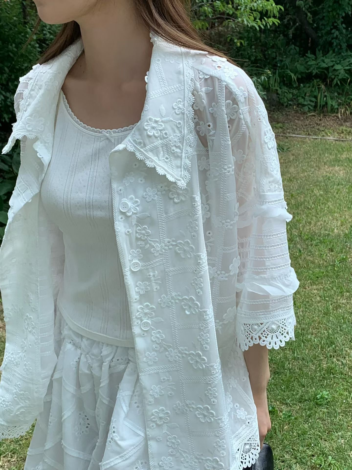 RT06 / MIXED RUFFLE LACE OUTER SHIRT
