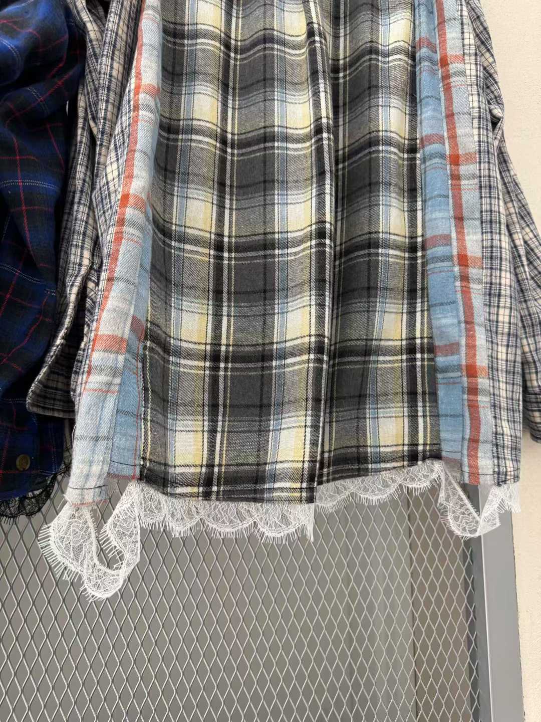 DAELYN PATCHWORK CHECKS LACE TRIM SHIRT