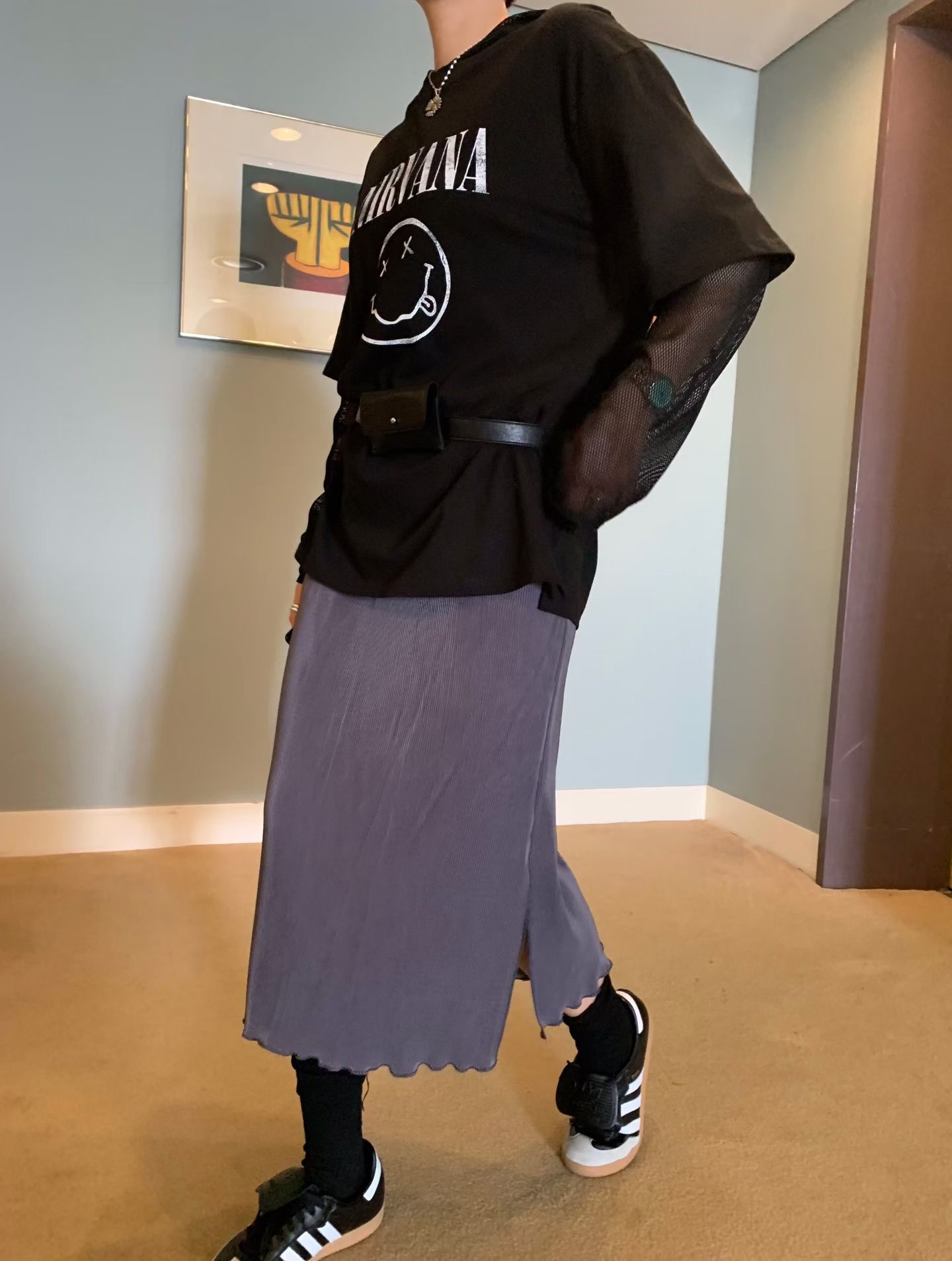 KL01 / BANDED WAIST TEXTURED SKIRT