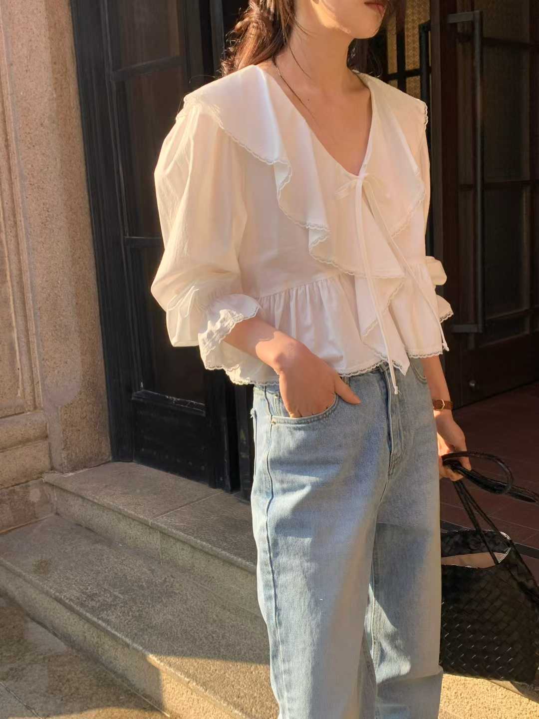 EMMA OVERLAP COLLAR ROMANTIC BLOUSE