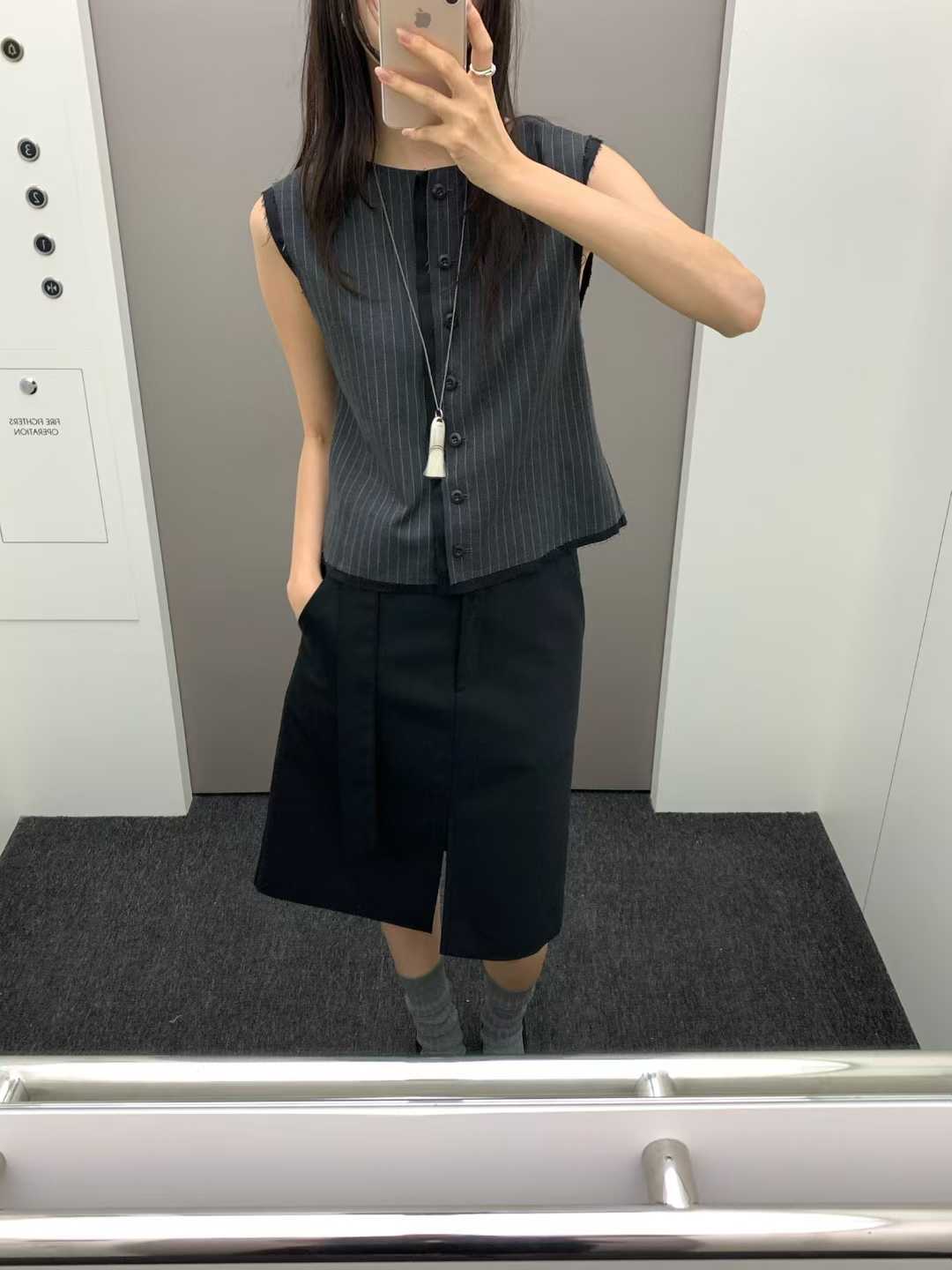 ELIZA RAW EDGE PINSTRIPE VEST