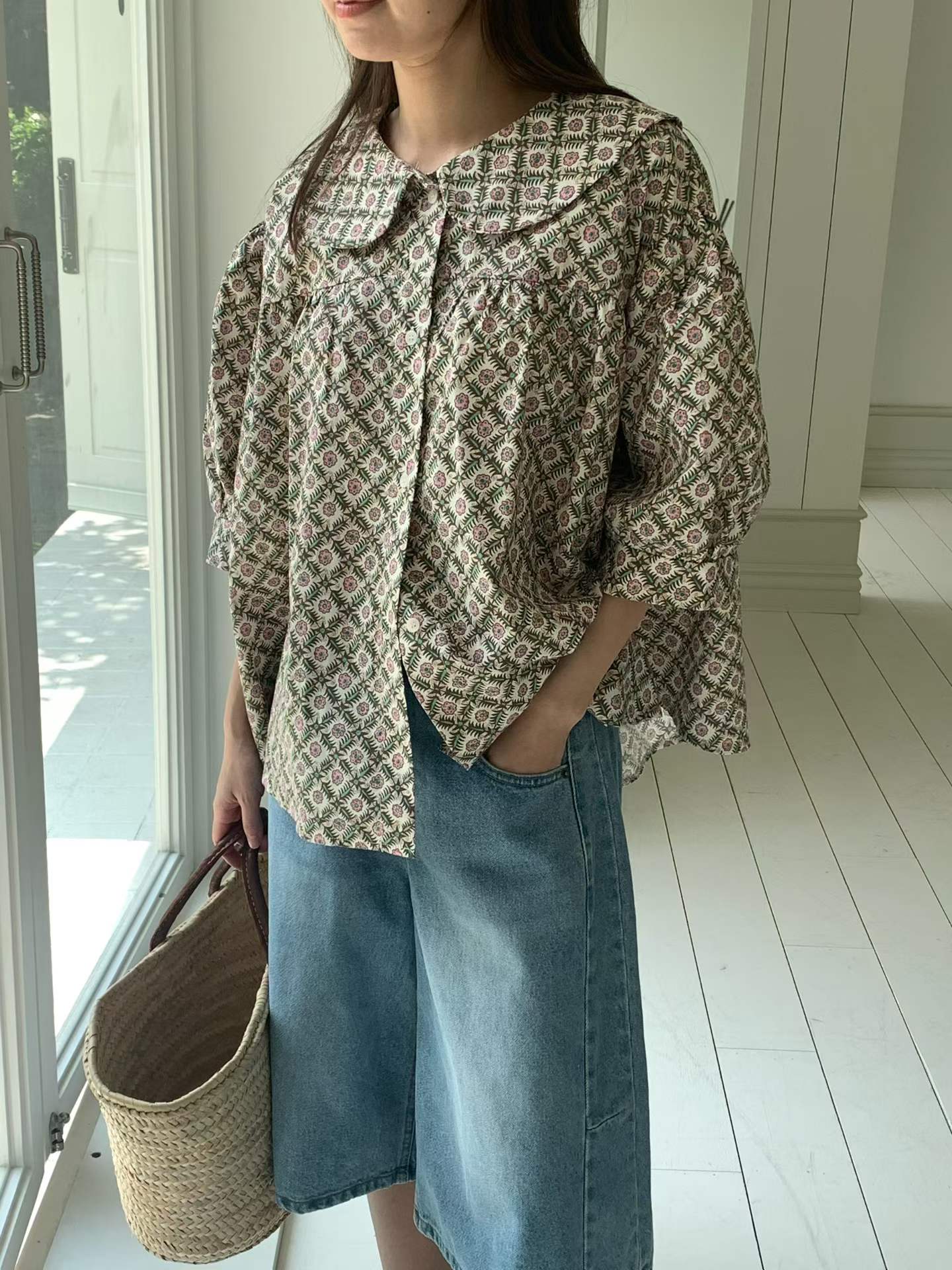 FAUSTA FLOWER GRID COLLAR SHIRT