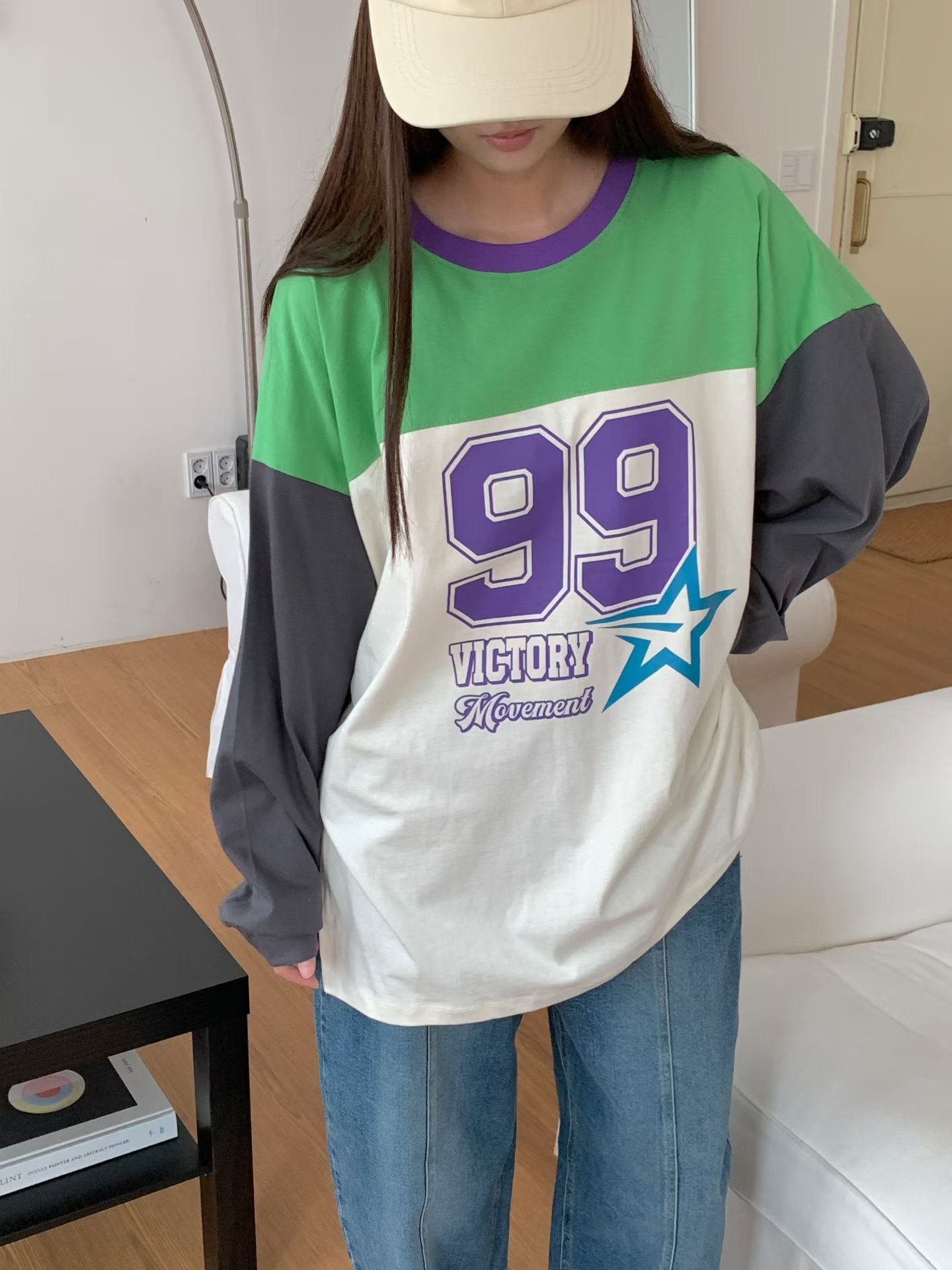 660826 / COLOR BLOCK "99" LONG SLEEVES TOP