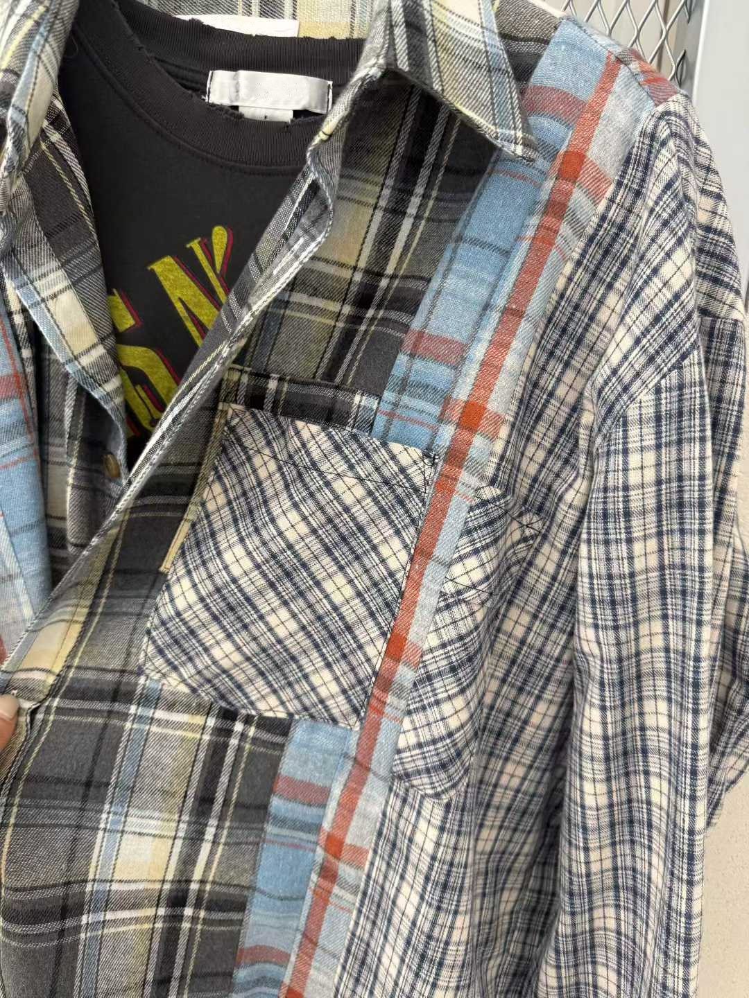 DAELYN PATCHWORK CHECKS LACE TRIM SHIRT