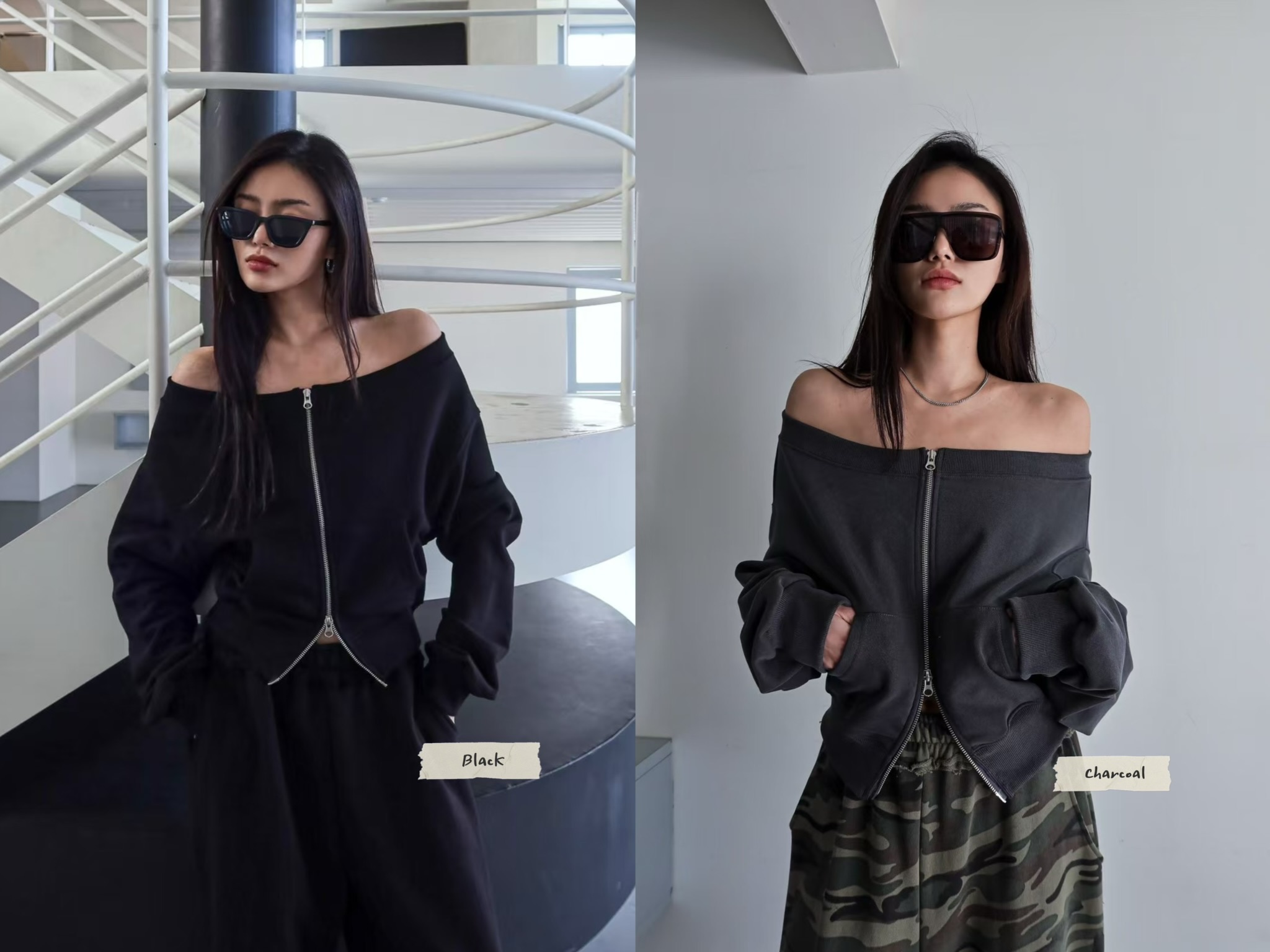 5204/ Front zip cold shoulder top 