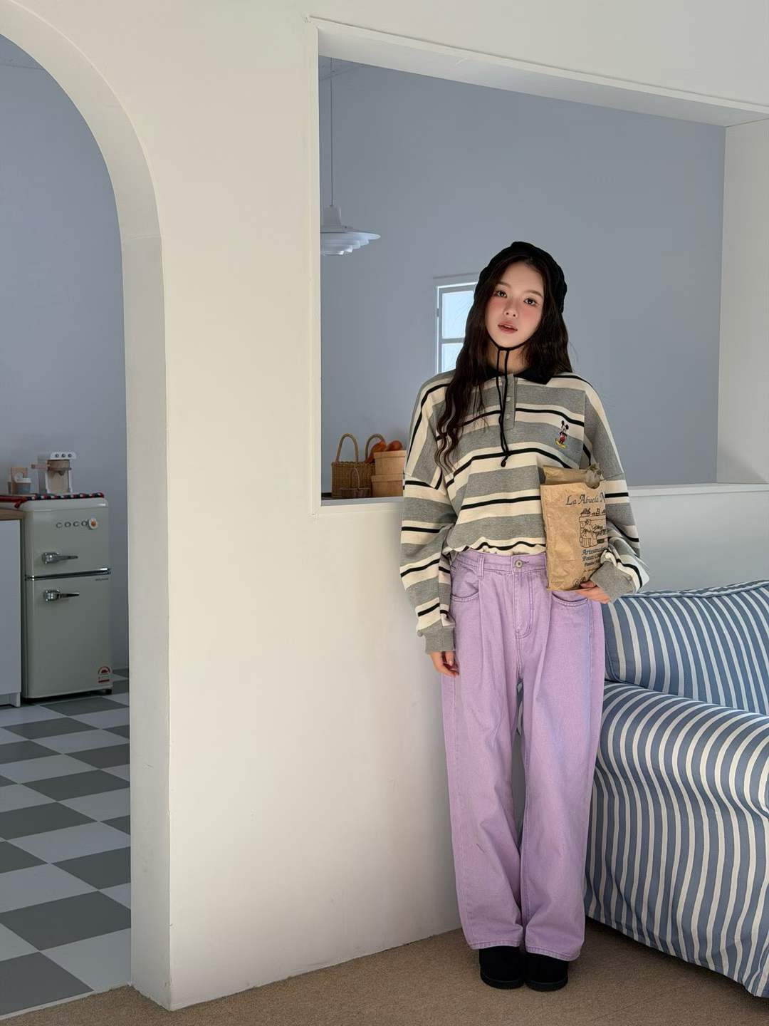 DRU MICKEY STRIPE POLO TOP