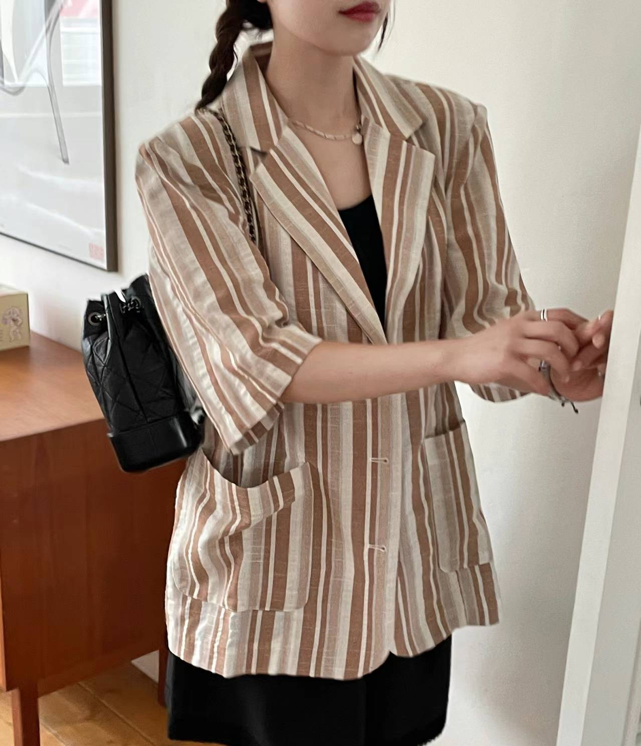 Byhalia stripe short sleeves blazer