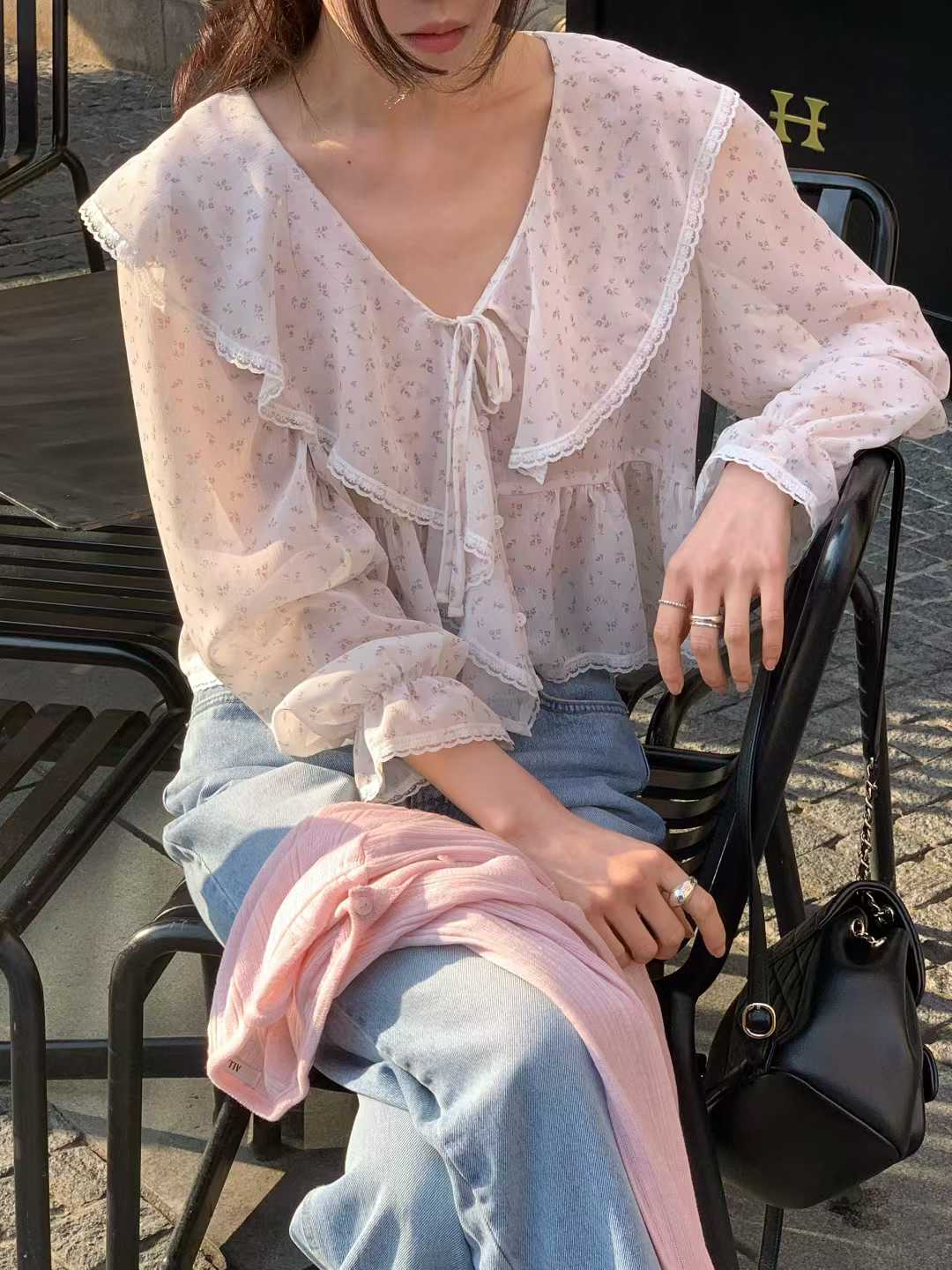 EMMA OVERLAP COLLAR ROMANTIC BLOUSE