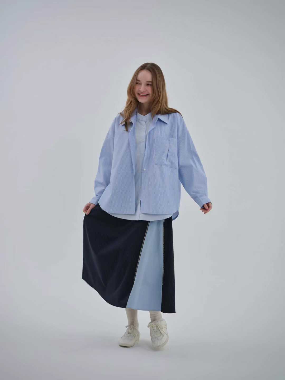 EMORY ZIP DETAIL PINSTRIPE SKIRT