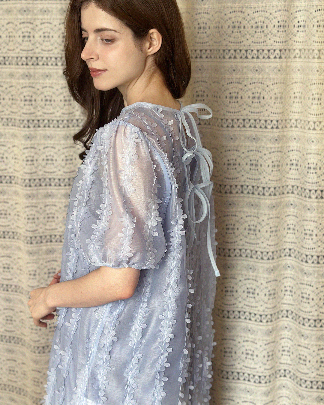 KB09 / Short Sleeves Texture Midi Dress