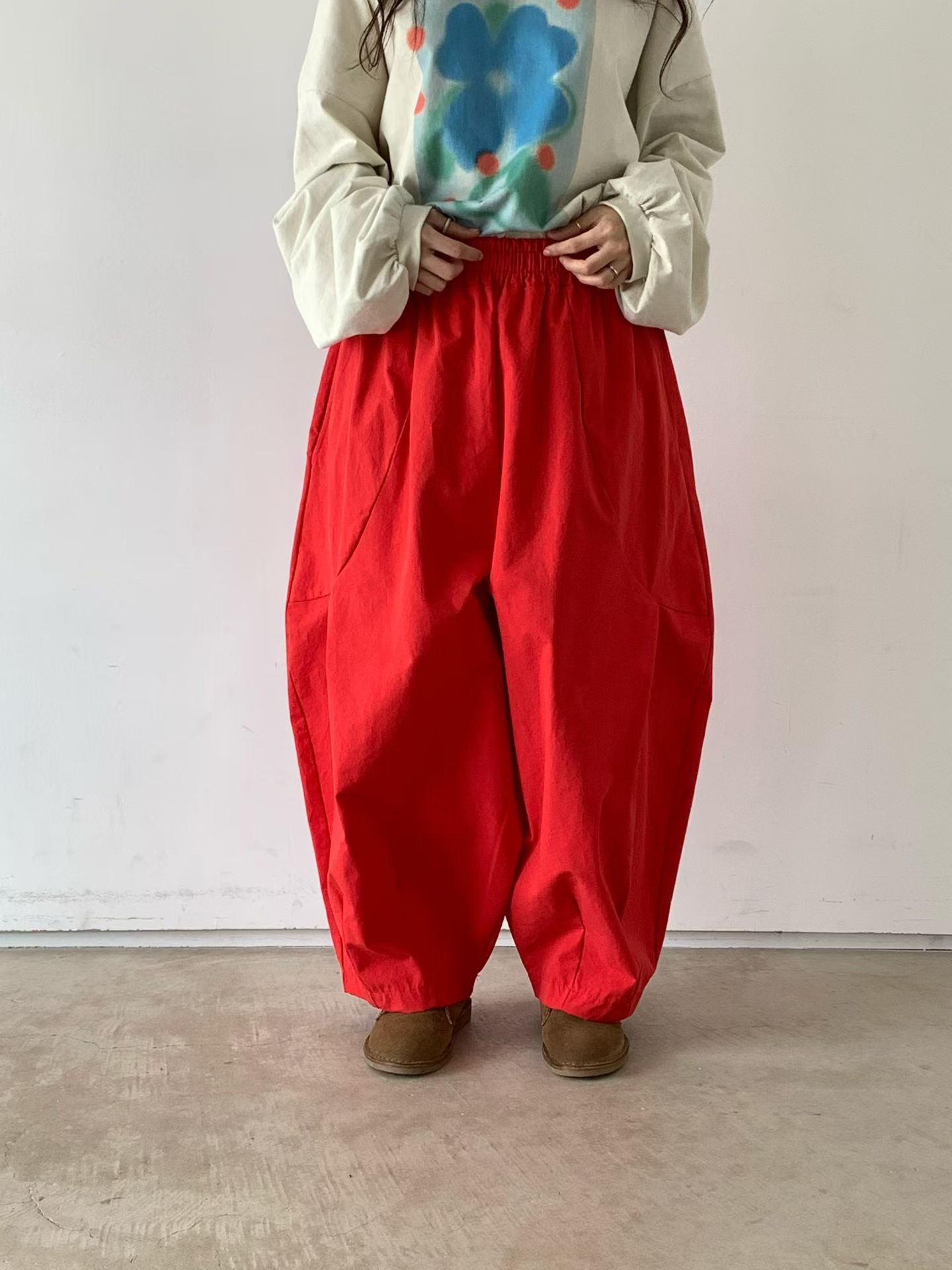 VP26/ BANDED WAIST BARREL-LEG PANTS 