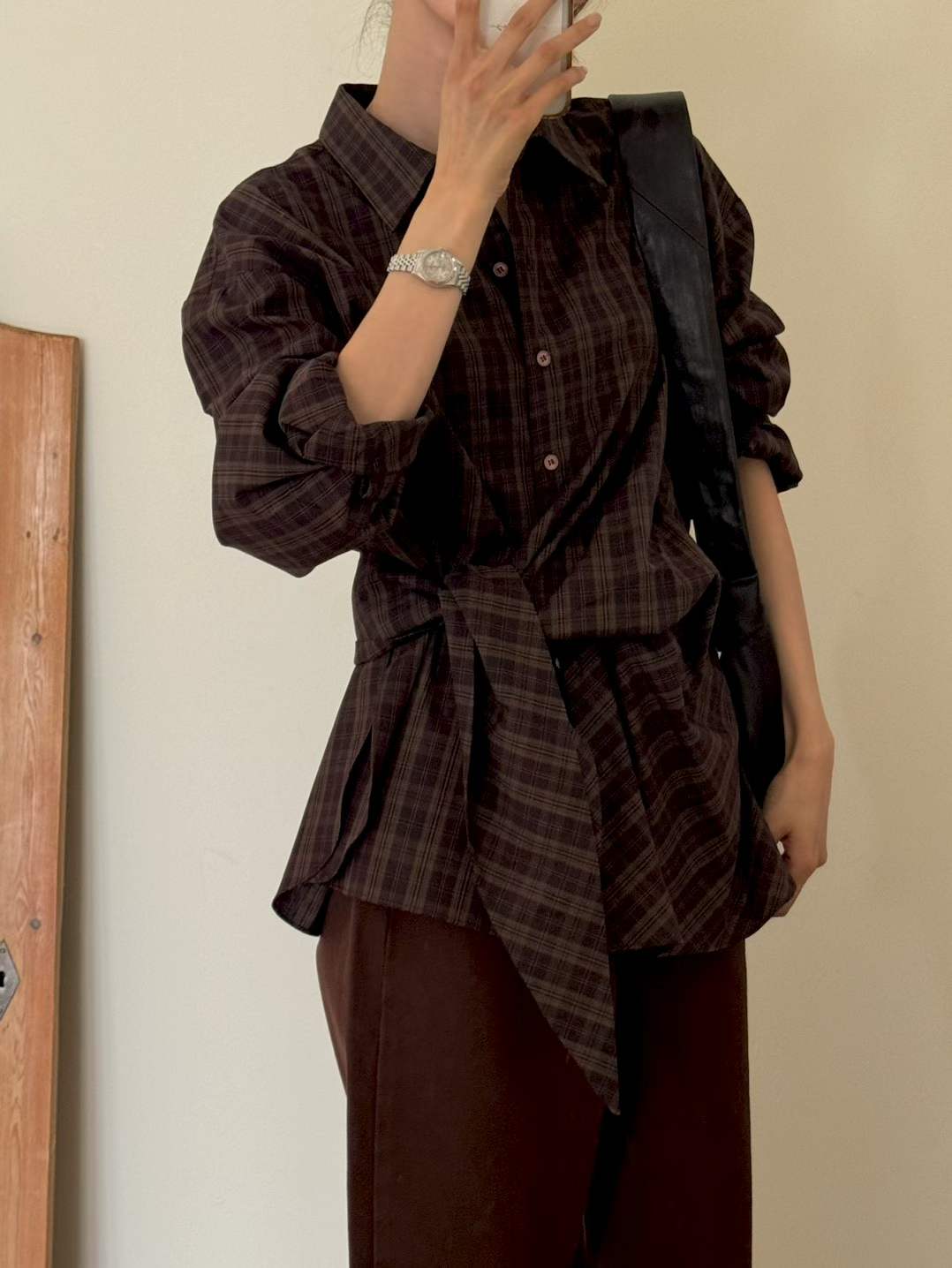 DIVINA SIDE KNOT CHECKERED SHIRT