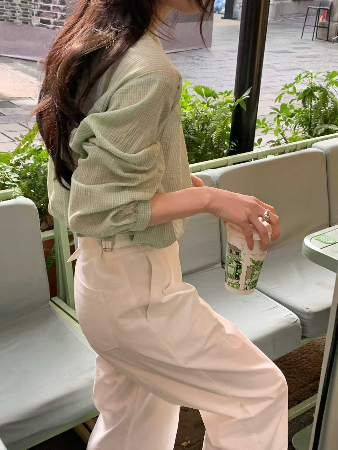 EVELYN SMALL CHECKS MANDARIN SHIRT