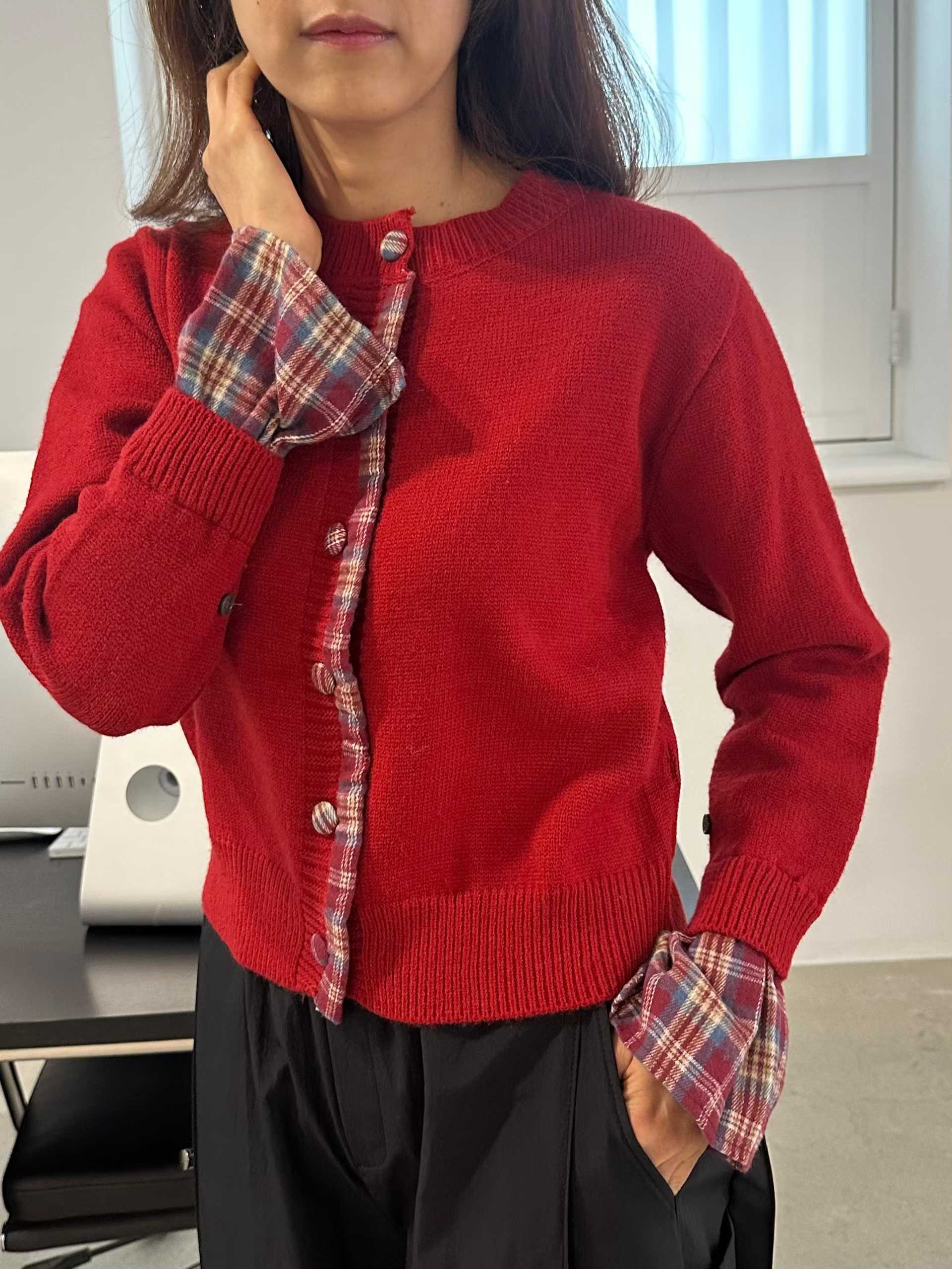 DIXIE PLAID TRIMMING CARDI-TOP