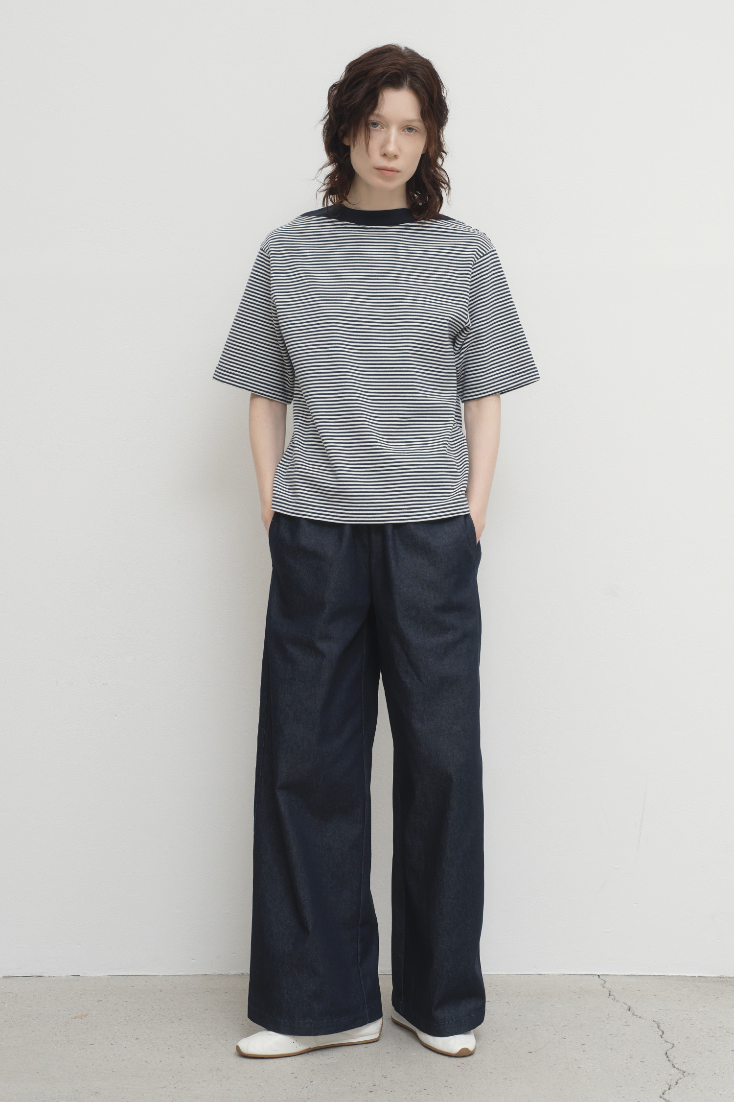 WW26 / STRIPE BOAT NECK SHORT SLEEVES TOP