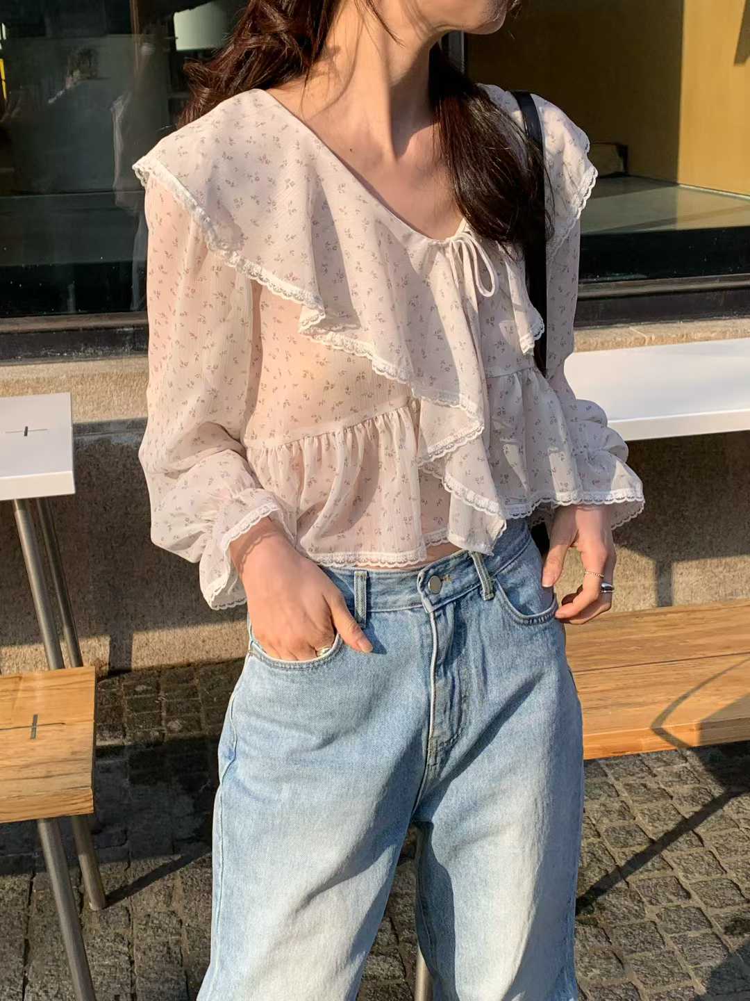 EMMA OVERLAP COLLAR ROMANTIC BLOUSE