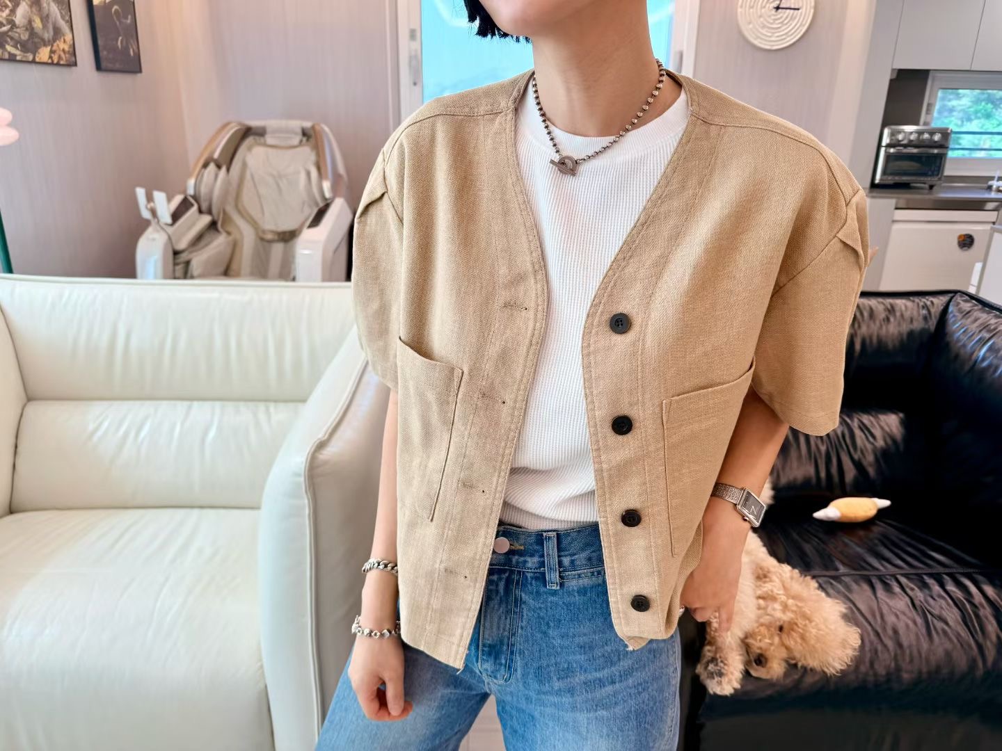 780426/DARTED SLEEVES OUTER TOP 