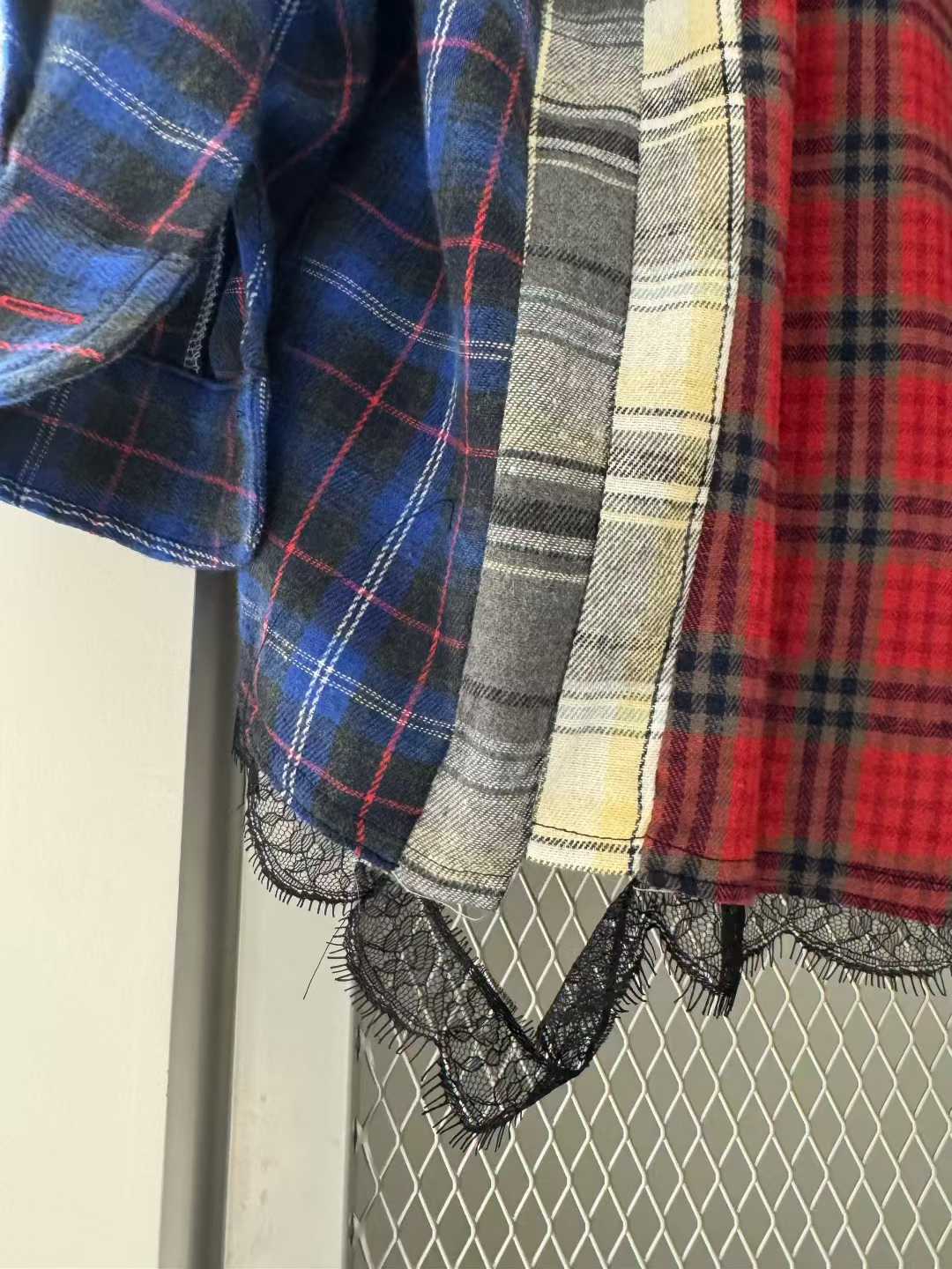 DAELYN PATCHWORK CHECKS LACE TRIM SHIRT