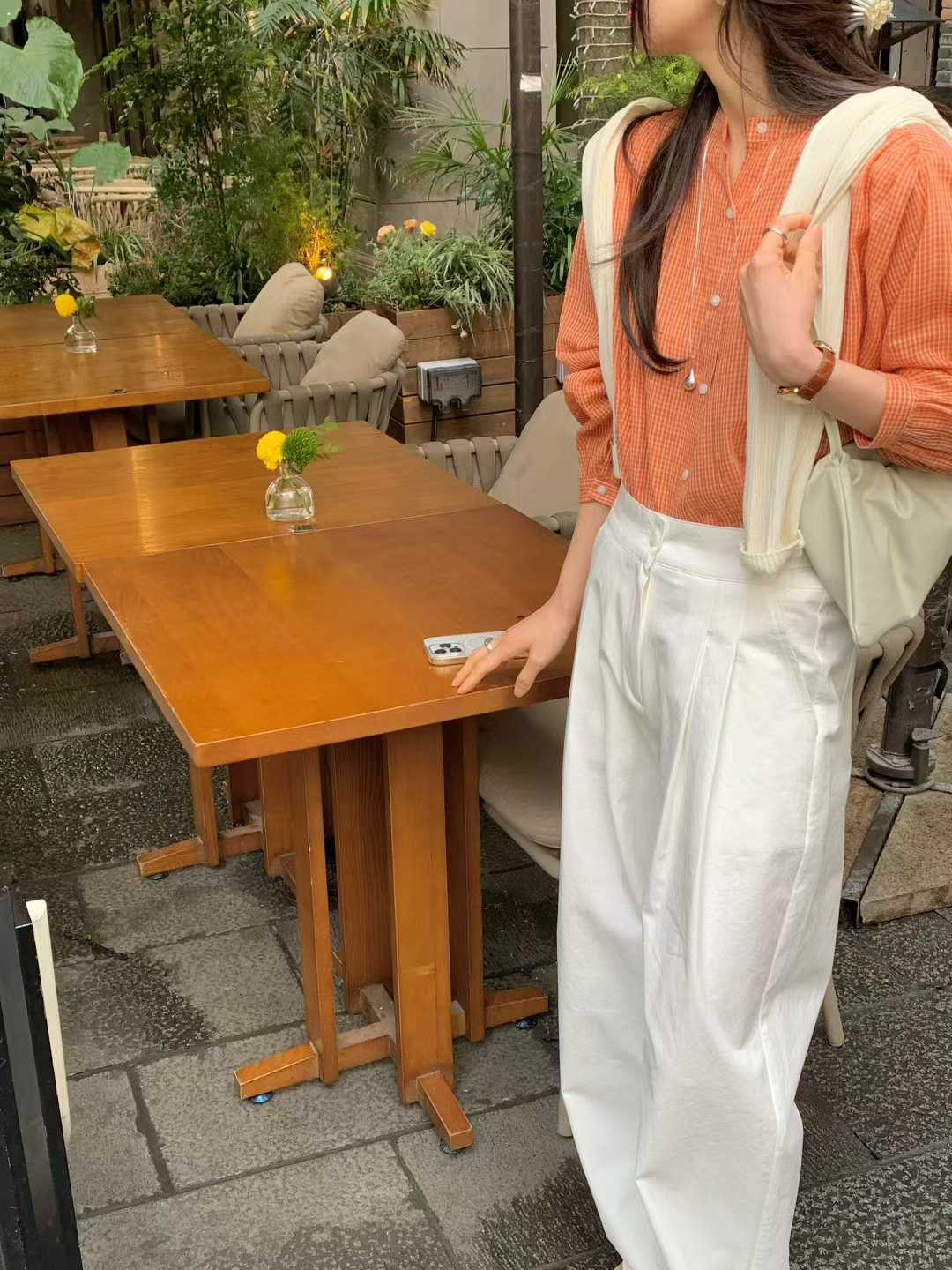 EVELYN SMALL CHECKS MANDARIN SHIRT