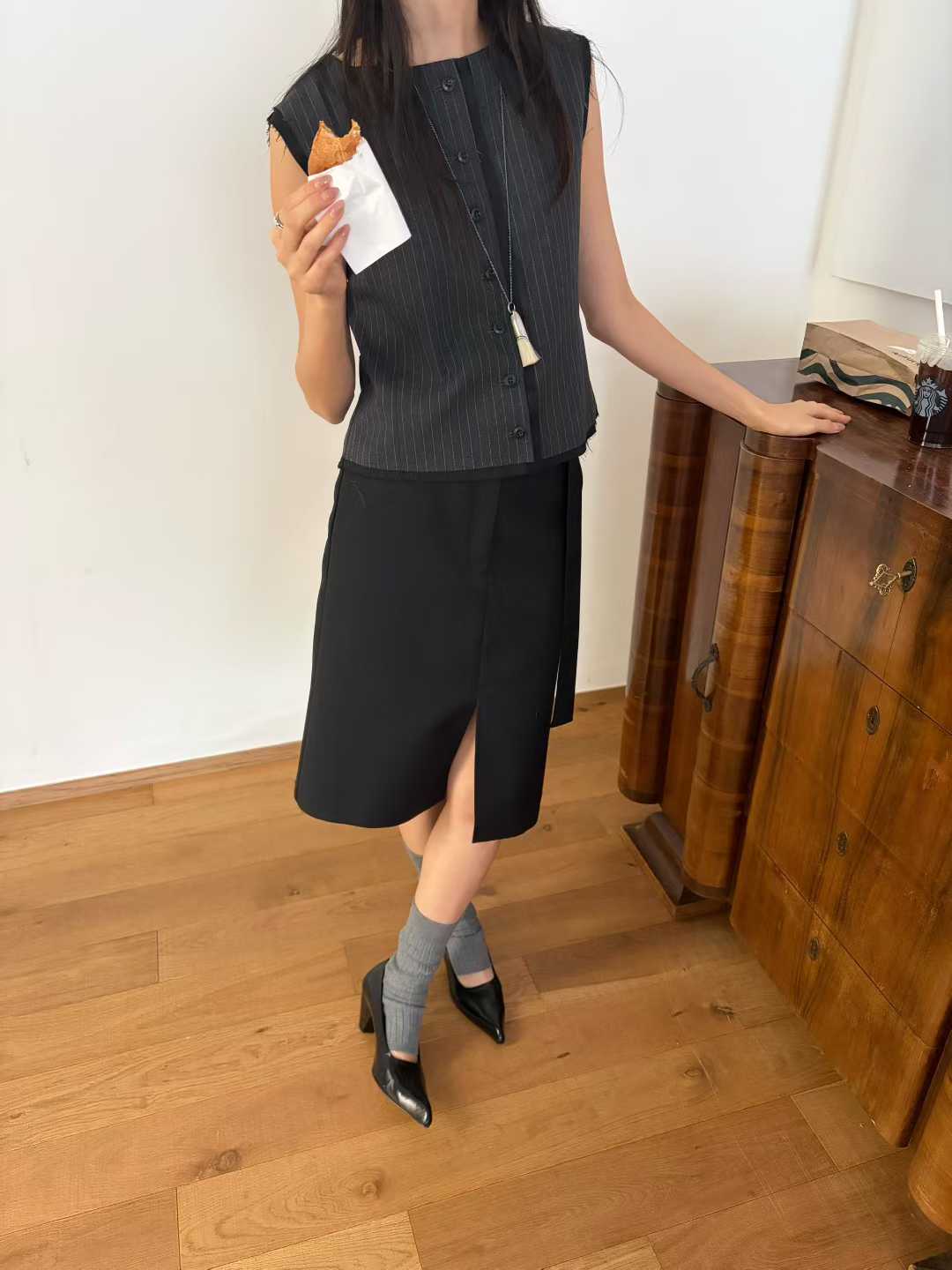 ELIZA RAW EDGE PINSTRIPE VEST