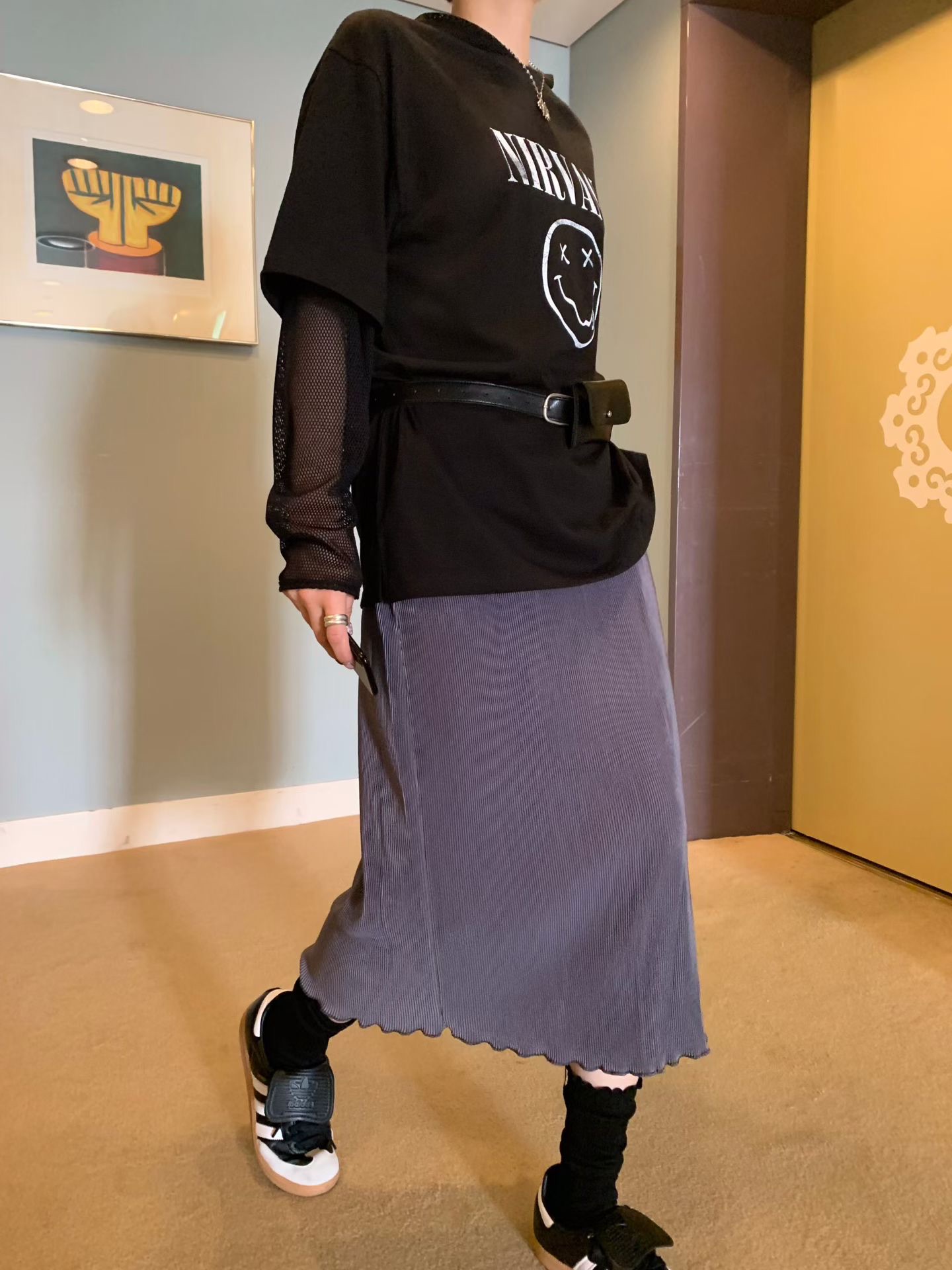 KL01 / BANDED WAIST TEXTURED SKIRT