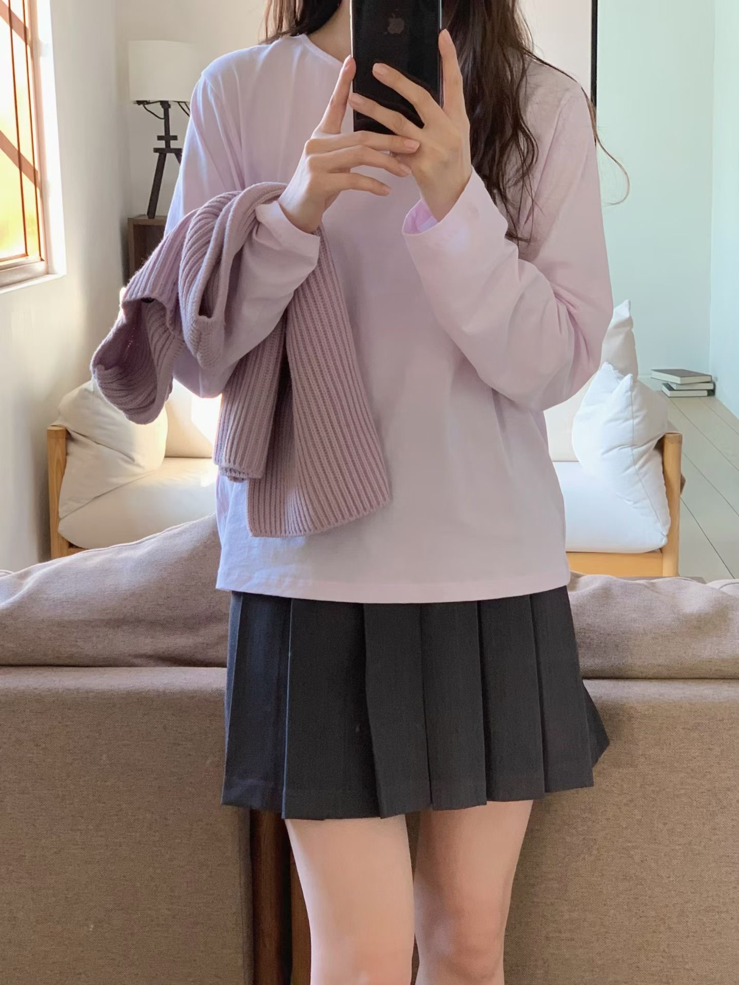 JU18 / ROUND NECKLINE COTTON LONG SLEEVES TOP