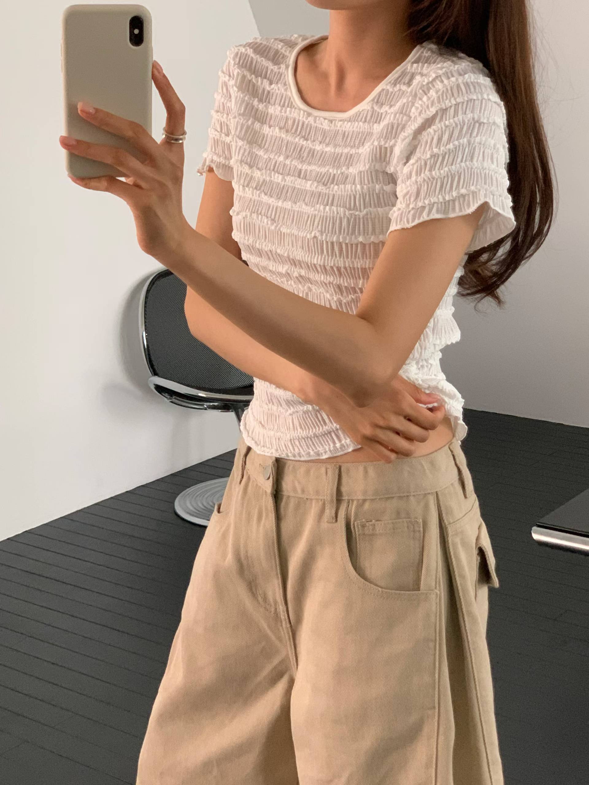 FRANCESCA TEXTURED RUCH TEE