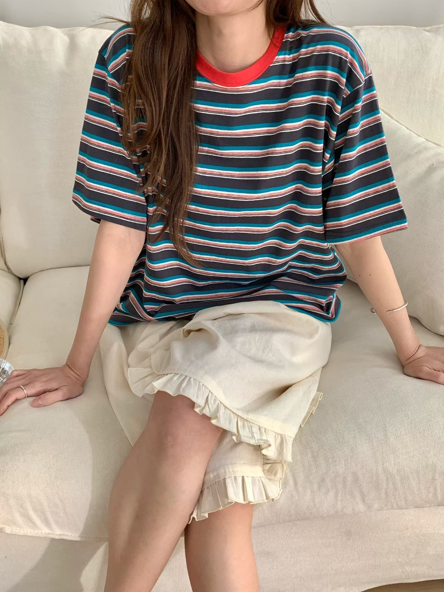 VP23 / CONTRAST COLLAR MULTI STRIPE TEE