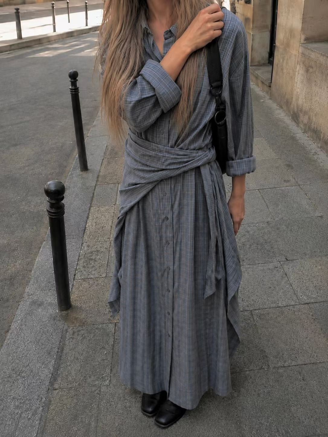 YQ39 / BUTTON DOWN WRAP AROUND SHIRT DRESS