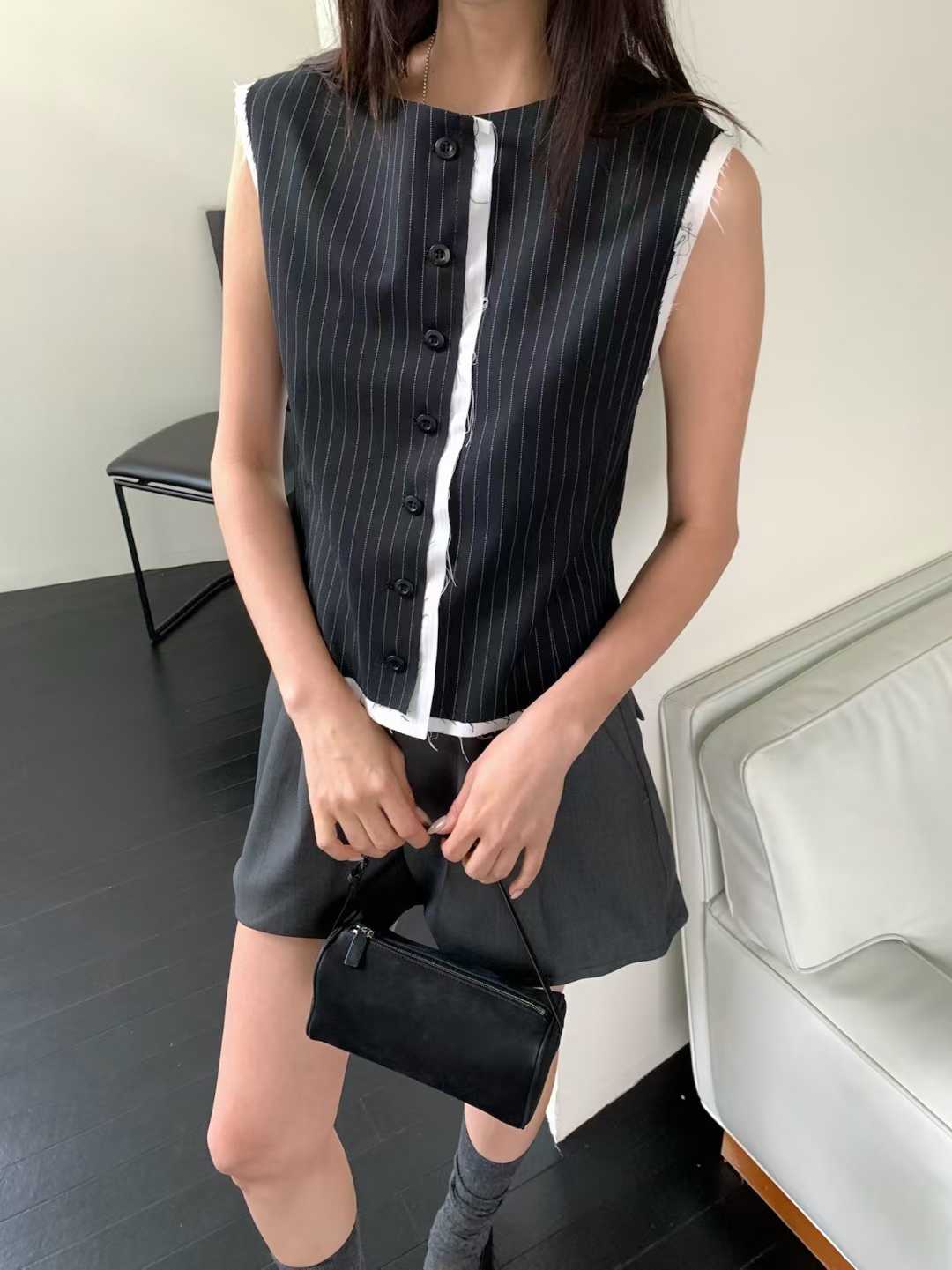 ELIZA RAW EDGE PINSTRIPE VEST