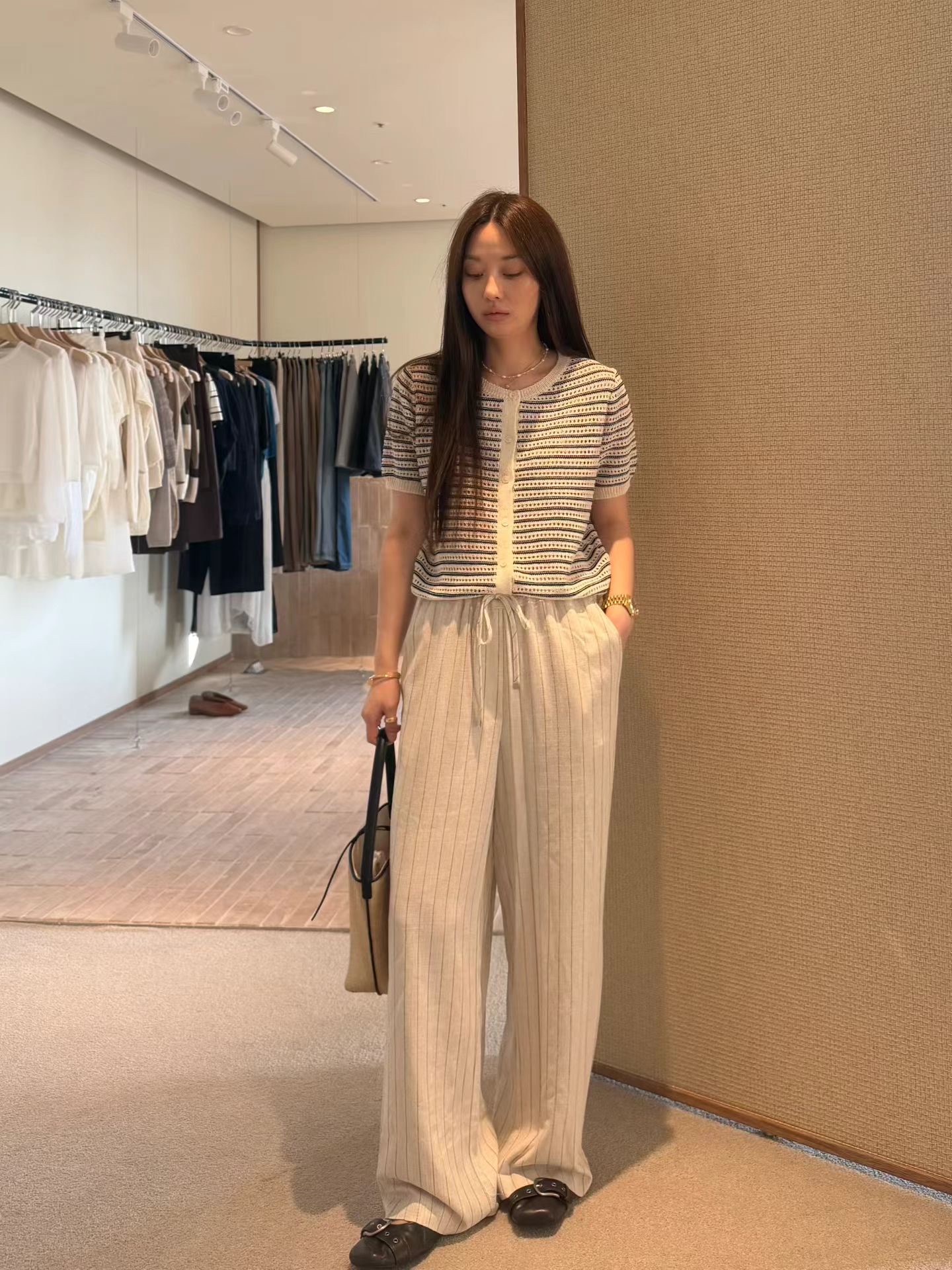 MU12 / PIN-STRIPE DRAWSTRING RELAX TROUSERS