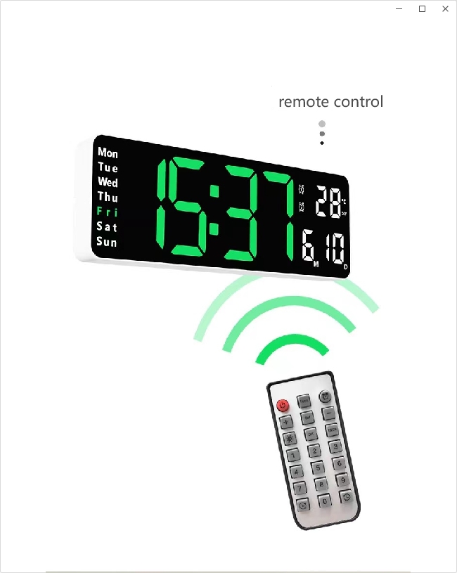 Digital Wall Clock Large Display,  LED Digital Clock with Temperature and Auto Dimming, Easy Track The Time, Date and Day of Week, with Remote Control (Green)