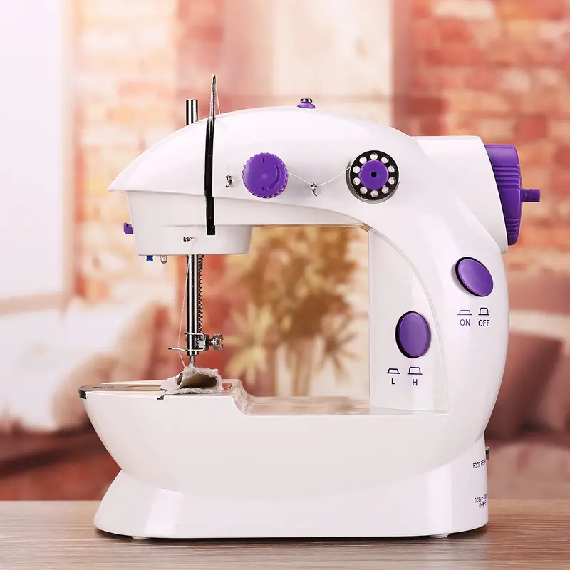 1pc Sewing Machine Mini Portable Household Night Light Foot Pedal Straight Line Hand Table Two Thread Kit Electric