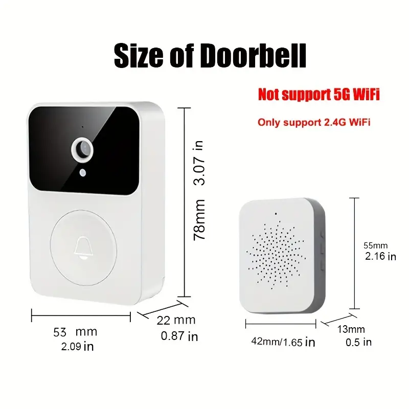 1pc Doorbell Camera Wireless,Intelligent Visual Doorbell Home Intercom HD Night Vision WiFi Rechargeable Security Door Doorbell,Two-Way Calls,Photo,Recording,APP Control,Voice Change Function (White) Build-in Battery